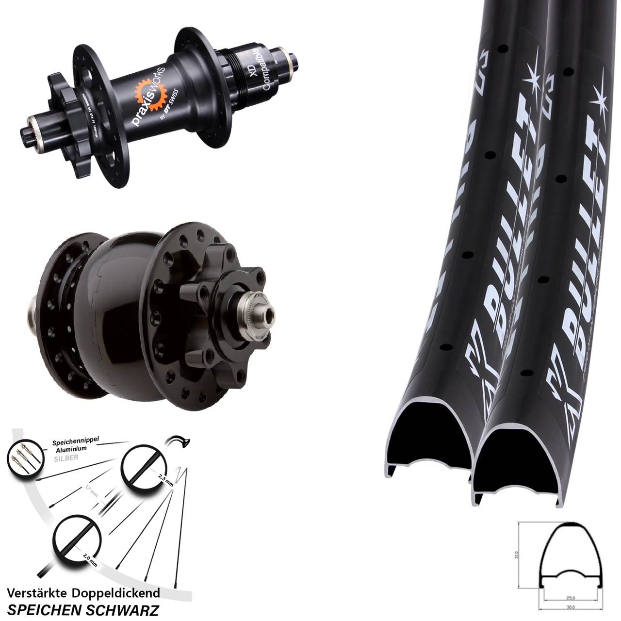 KX Bullet OS DT Swiss 350 SON 28 Zoll Disc Laufrad-Satz QR SRAM XD