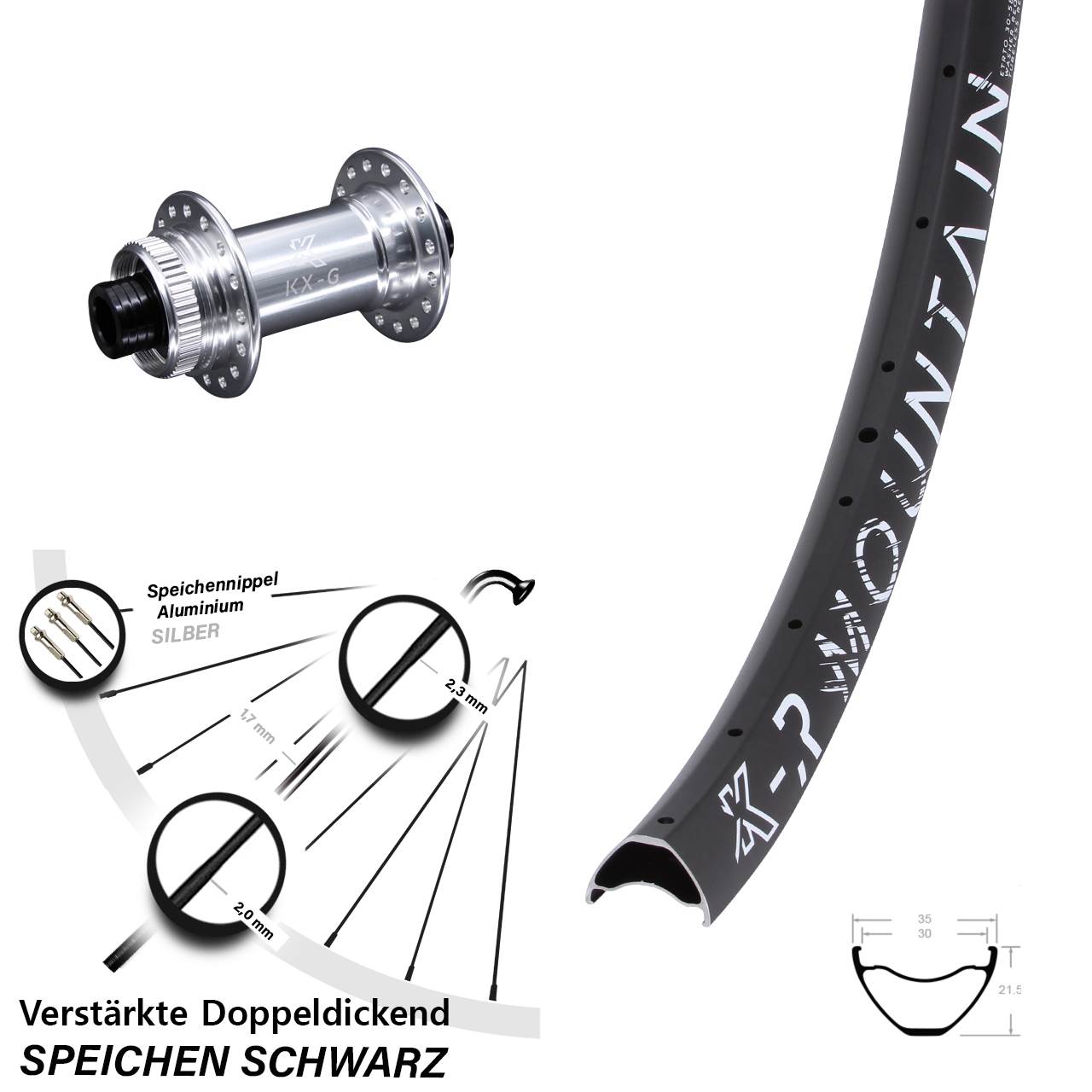 Disc Vorderrad 29 Zoll KX-R Mountain Sapim E-Light 12x100