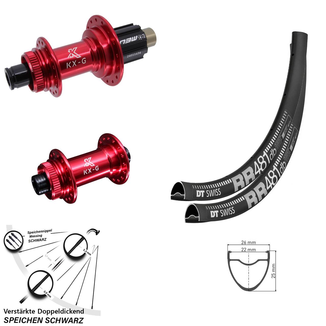 Centerlock Laufradsatz 28 Zoll DT Swiss RR481 KX-G rot Campa N3W 15x100 12x142
