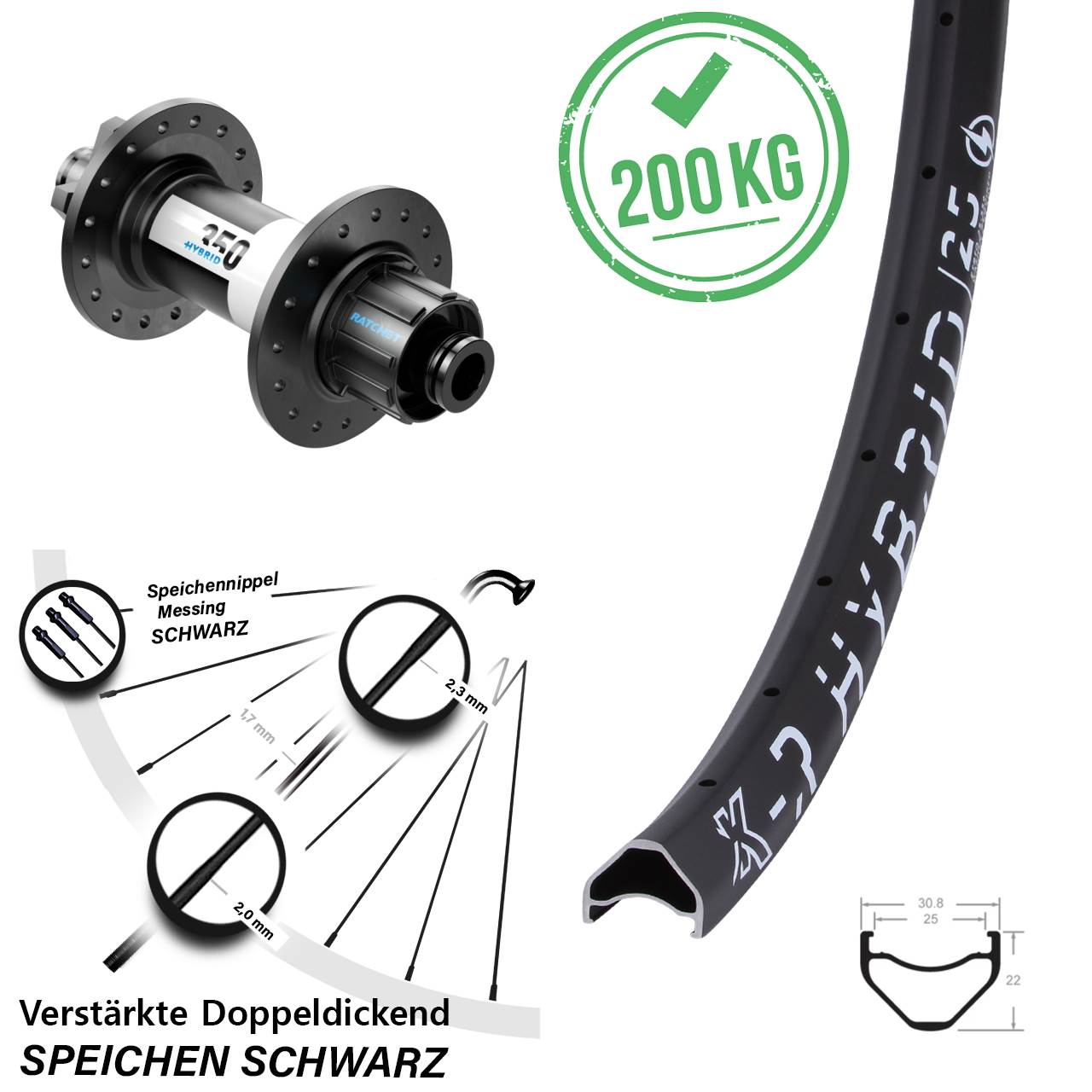 29 Zoll Hinterrad KX-R Hybrid 25 DT Swiss 350 Pinion Singlespeed 6-Loch 12x142