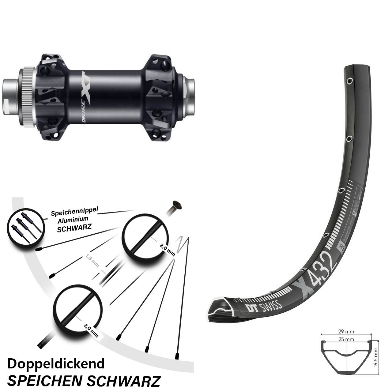 29 Zoll Vorderrad DT Swiss X 432 Shimano Deore XT HB-M8110 Boost Straightpull