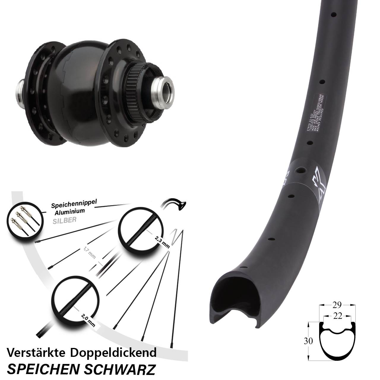 Vorderrad KX-RC Gravel Carbon SON delux Disc Centerlock Steckachse schwarz eloxiert