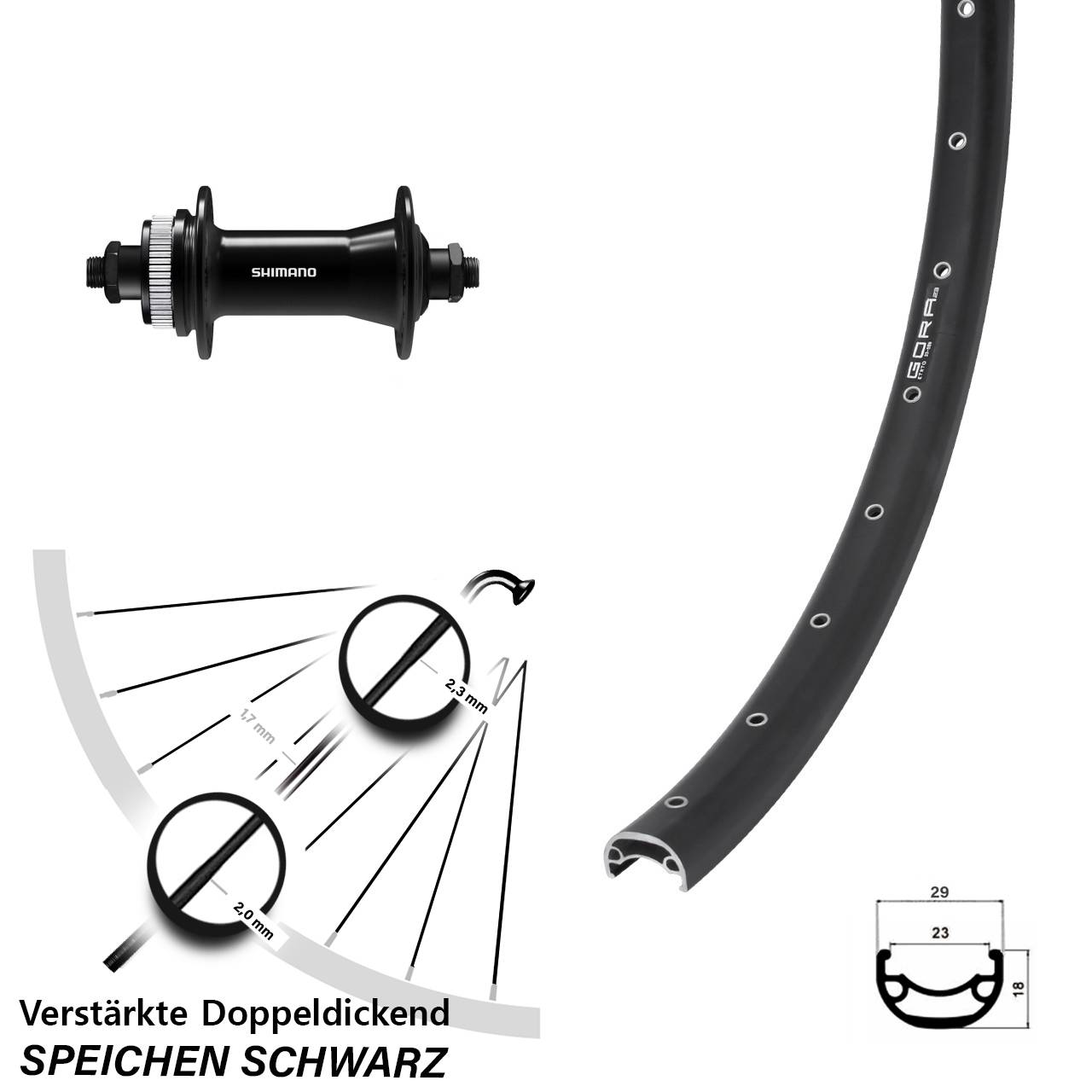 Disc Vorderrad 29 Zoll Gora 23 Shimano HB-QC400 für Schnellspanner