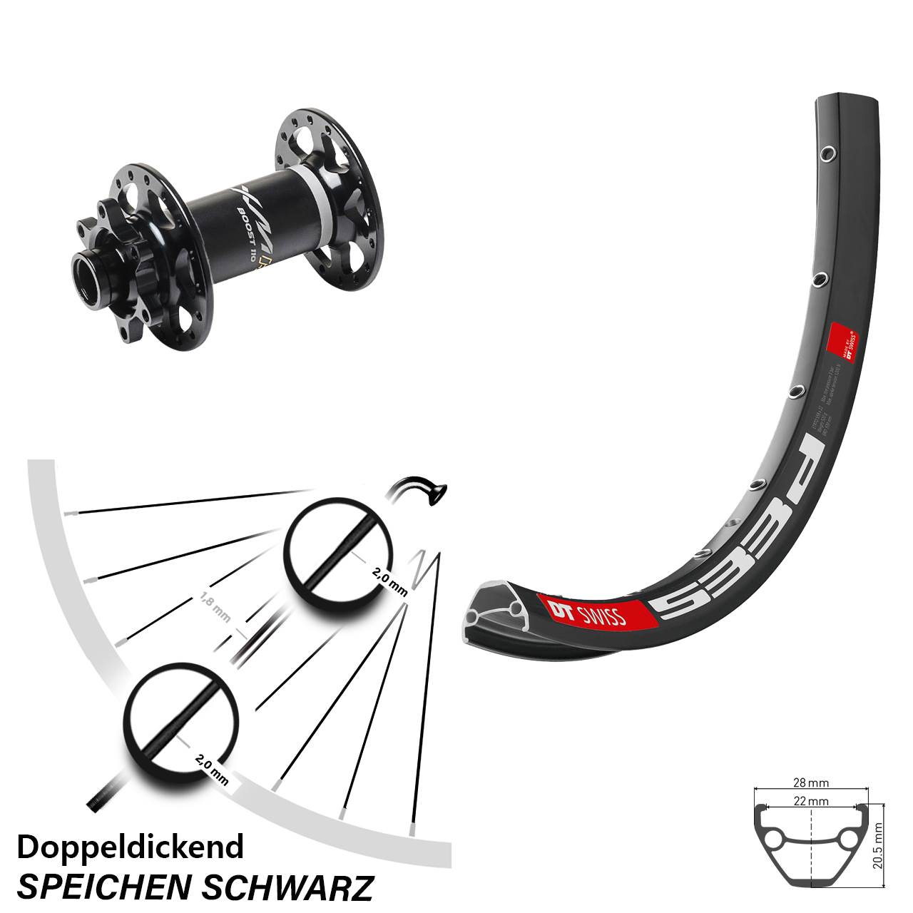 DT Swiss 533 D Miche XMH 550 28 Zoll 6-Loch Vorderrad 15x110 Boost