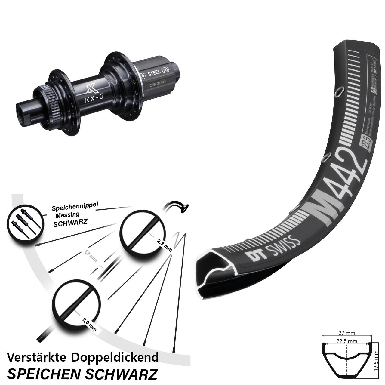DT Swiss M 442 KX-GS verstärkt 28 Zoll Centerlock Hinterrad 12x142 8-12 fach