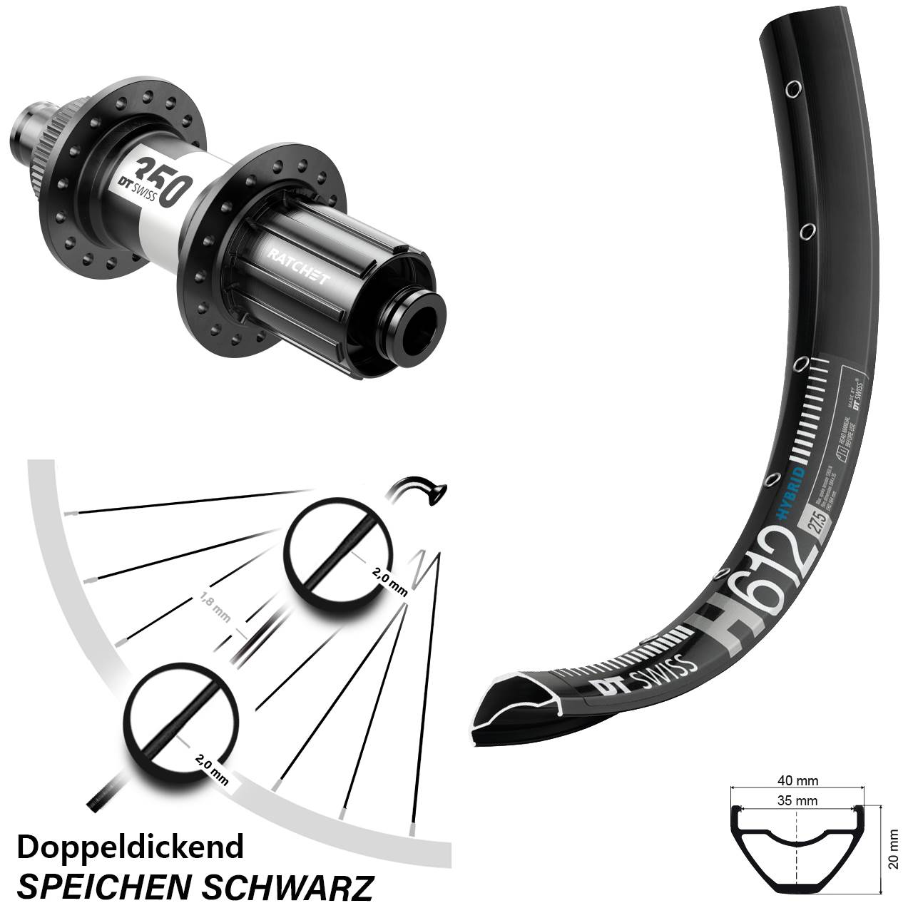 Hinterrad 27,5 Zoll DT Swiss H612-350 Disc 8-11 fach HG 12x142