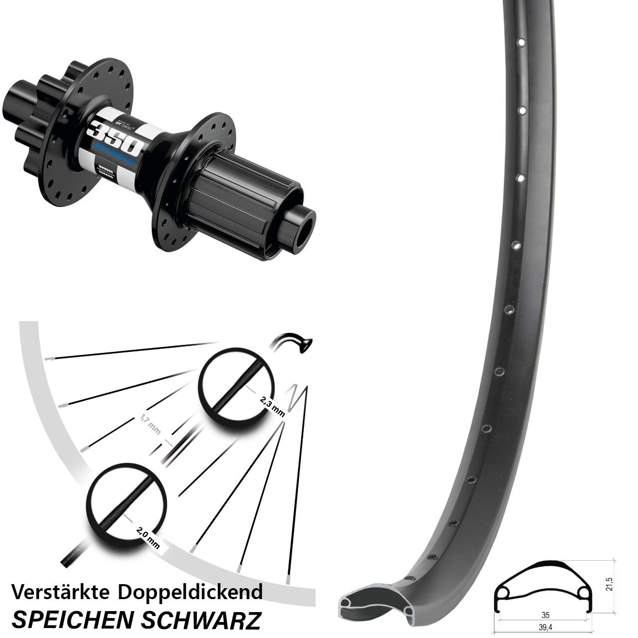 Disc Laufrad 29 Zoll Ambrosio E35 DT Swiss 350 Hybrid 8-11 fach 12x148