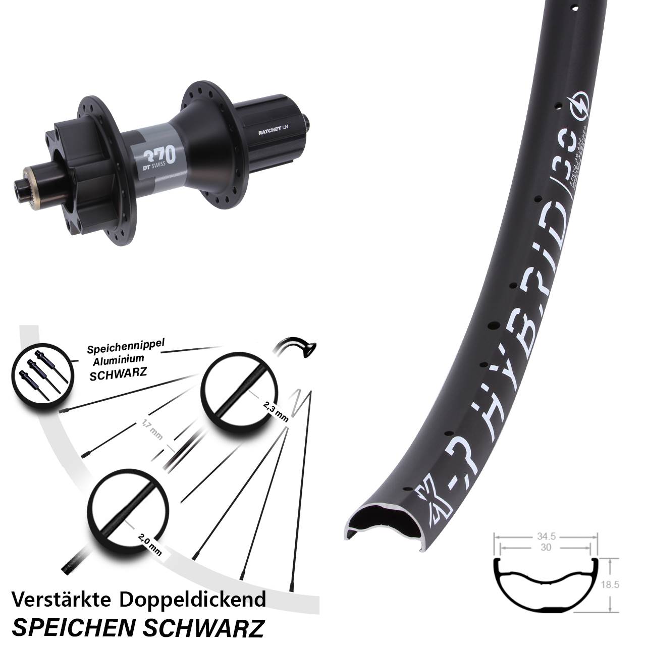 Disc Laufrad für Schnellspanner 29 Zoll KX-R Hybrid 30 DT Swiss 370 8-11 fach