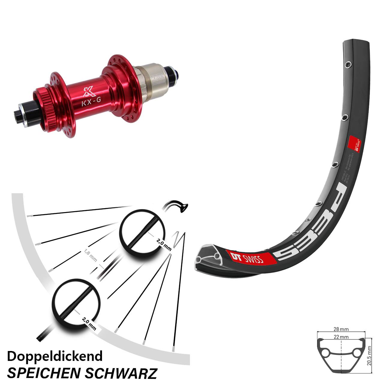 Hinterrad Centerlock 29 Zoll DT Swiss 533 D KX-G rot XD-R für Schnellspanner