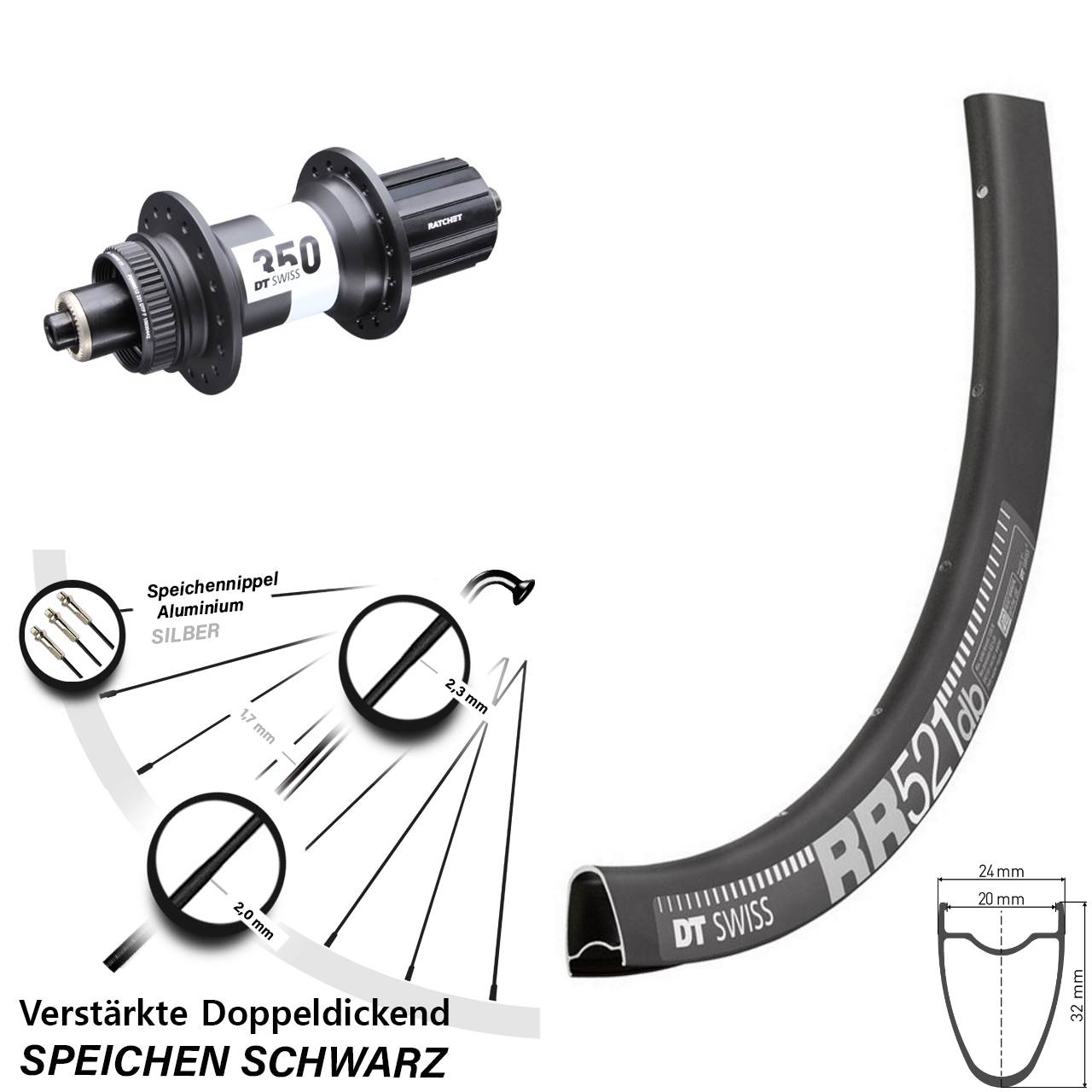 Centerlock Hinterrad 28 Zoll DT Swiss RR 521 DT Swiss 350 8-11 fach für Schnellspanner