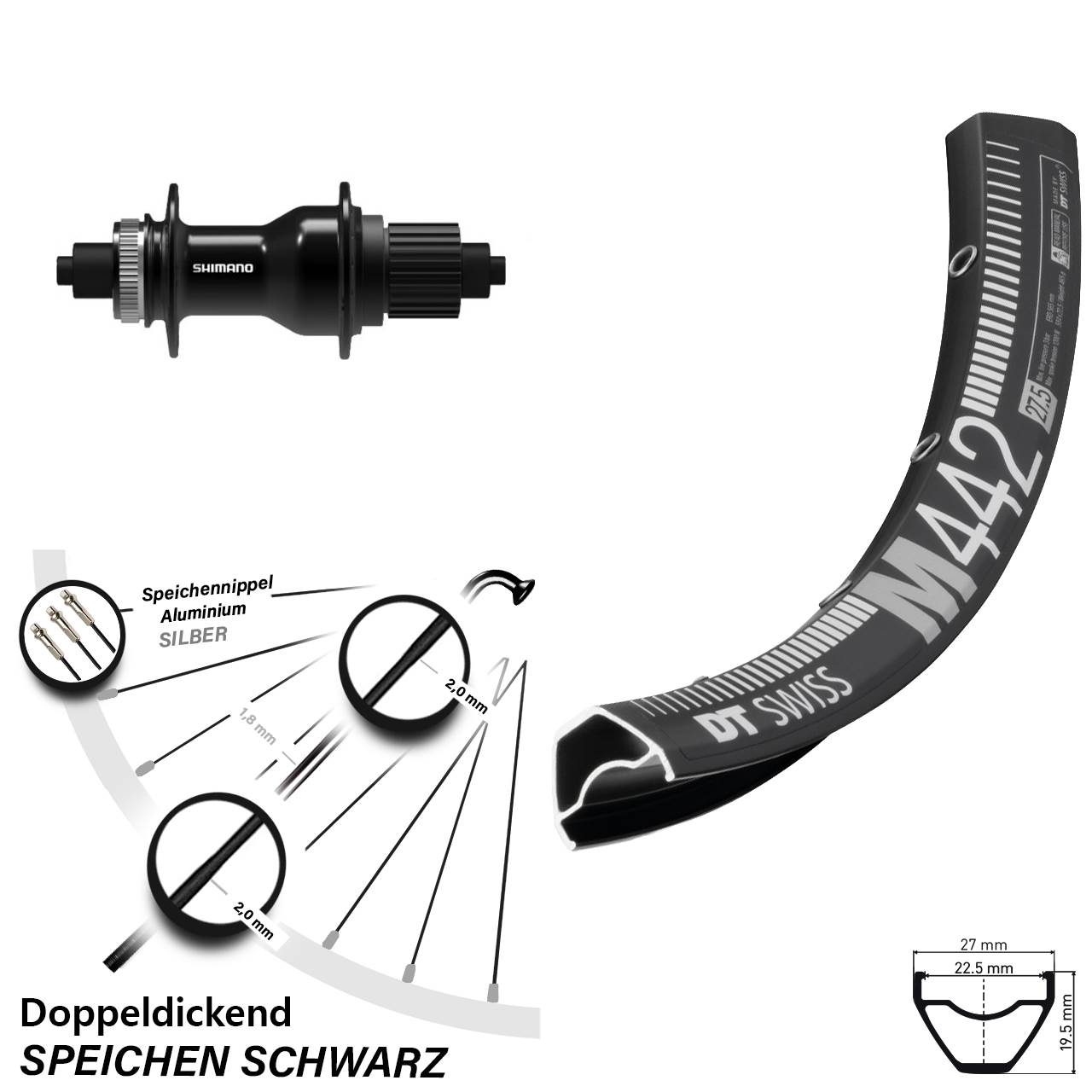 Disc Laufrad 28-29 Zoll DT Swiss M442 Shimano FH-QC500 Shimano Micro Spline QR