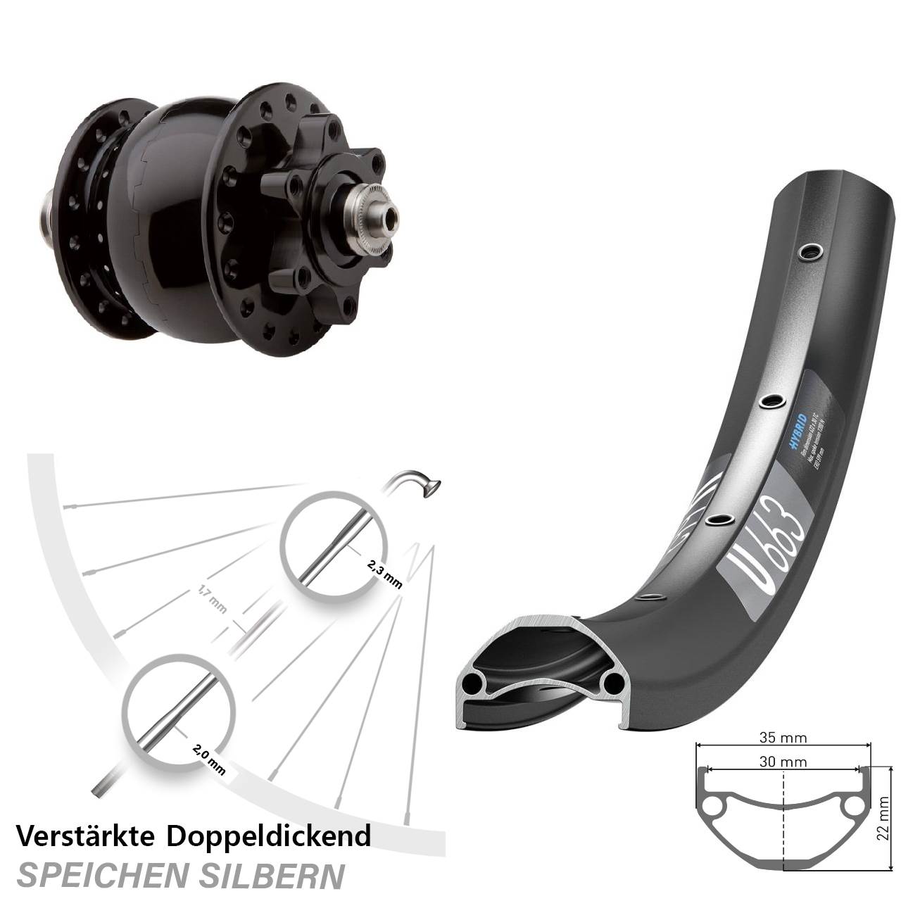 SON 28 DT Swiss U663 20 Zoll Disc Laufrad mit Nabendynamo für Schnellspanner
