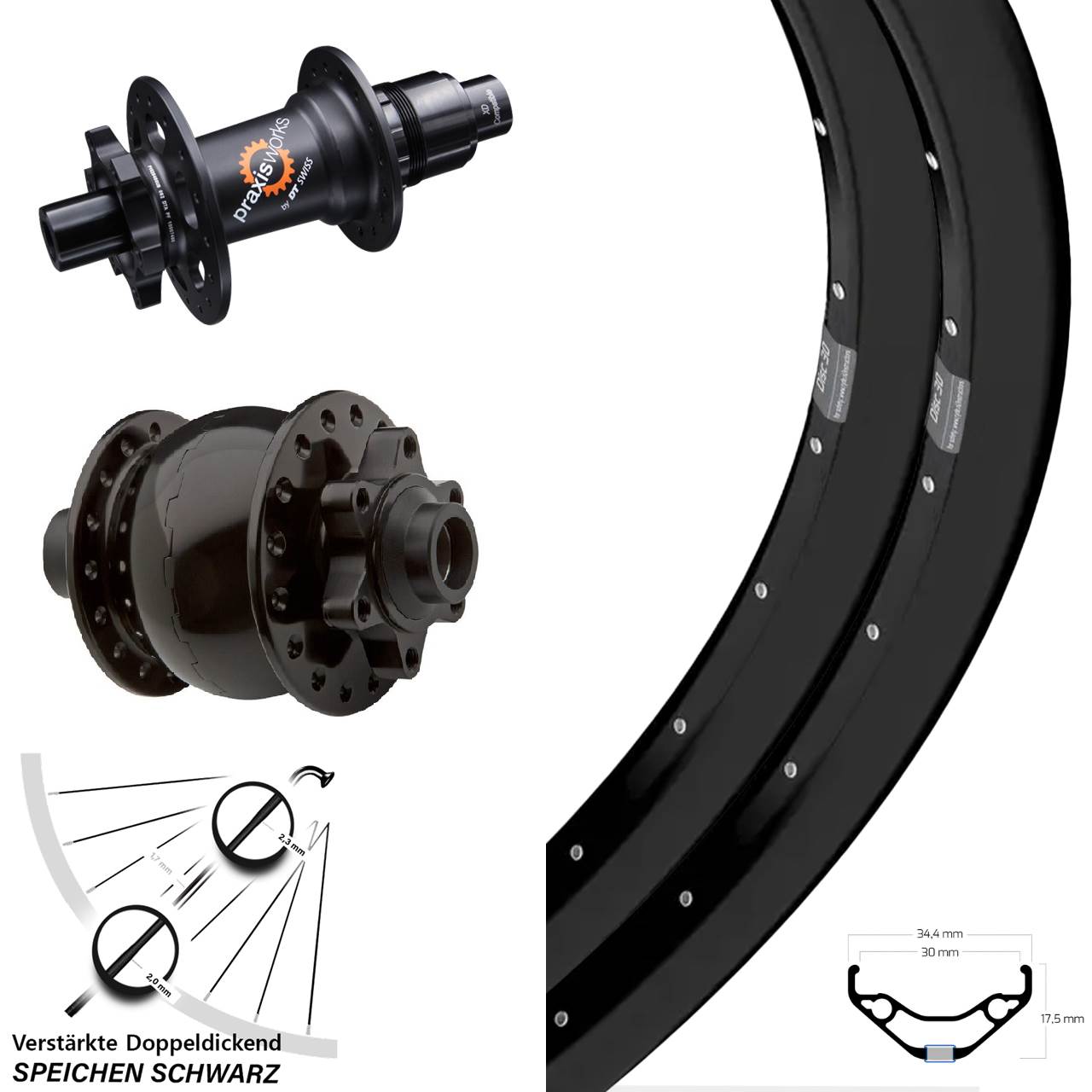 Laufrad-Satz 15x100 12x142 27,5 Zoll Ryde Disc 30 DT Swiss 350 SON 28 XD 11-12 fach
