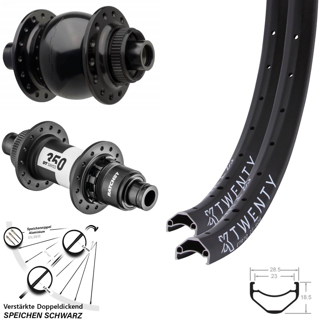 Disc Laufradsatz 20 Zoll KX Twenty DT Swiss 350 SON 28 SRAM XD 15x110 12x148