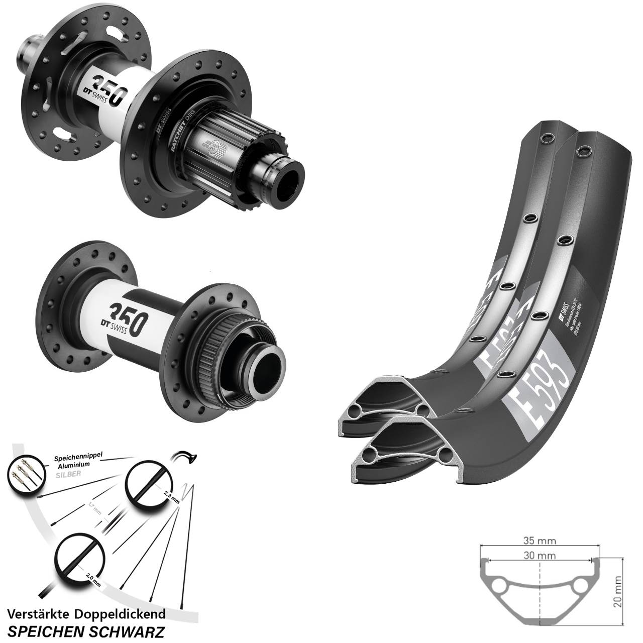 DT Swiss E593 Centerlock Laufradsatz 29 Zoll MTB Boost schwarz