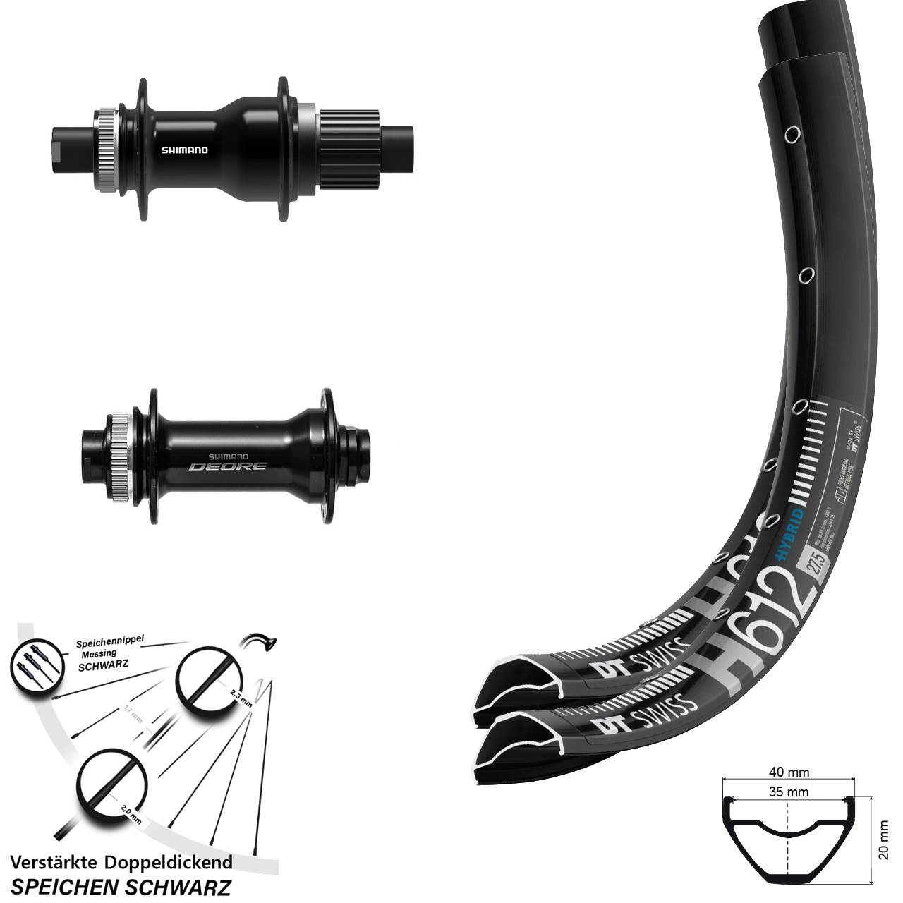 Disc Laufradsatz Boost 27,5 Zoll DT Swiss H612 Shimano FH-TC500 HB-M6010-B Micro Spline