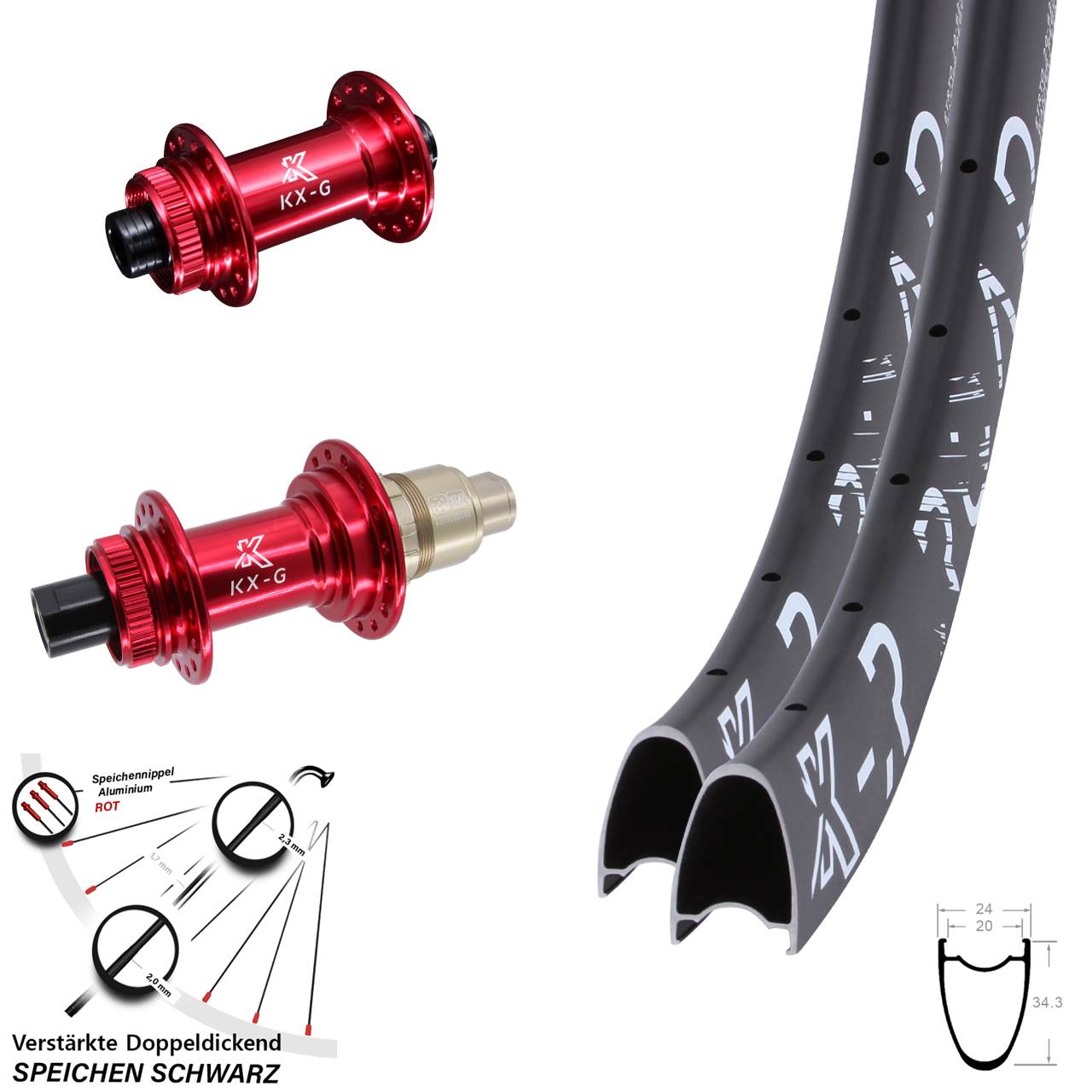 Laufradsatz Centerlock 29 Zoll KX-GR Road rot SRAM XDR 12x100/142