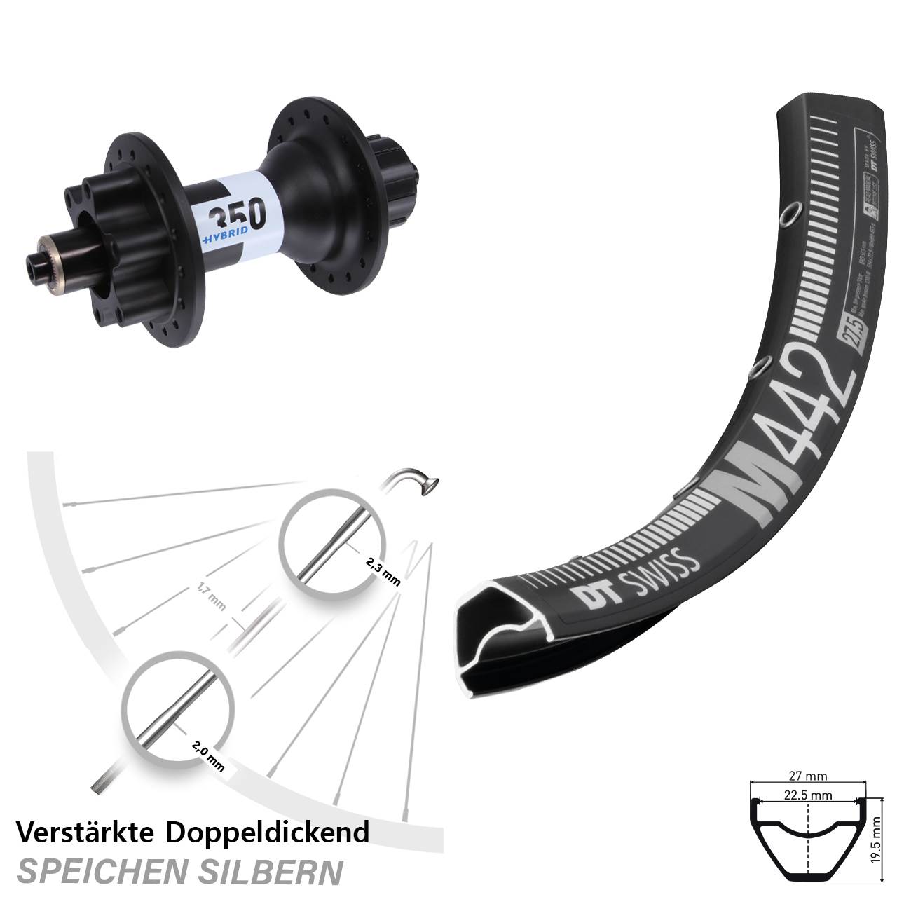 29 Zoll Hinterrad DT Swiss M 442 Disc-350 Hybrid 6-Loch 5/135 Singlespeed