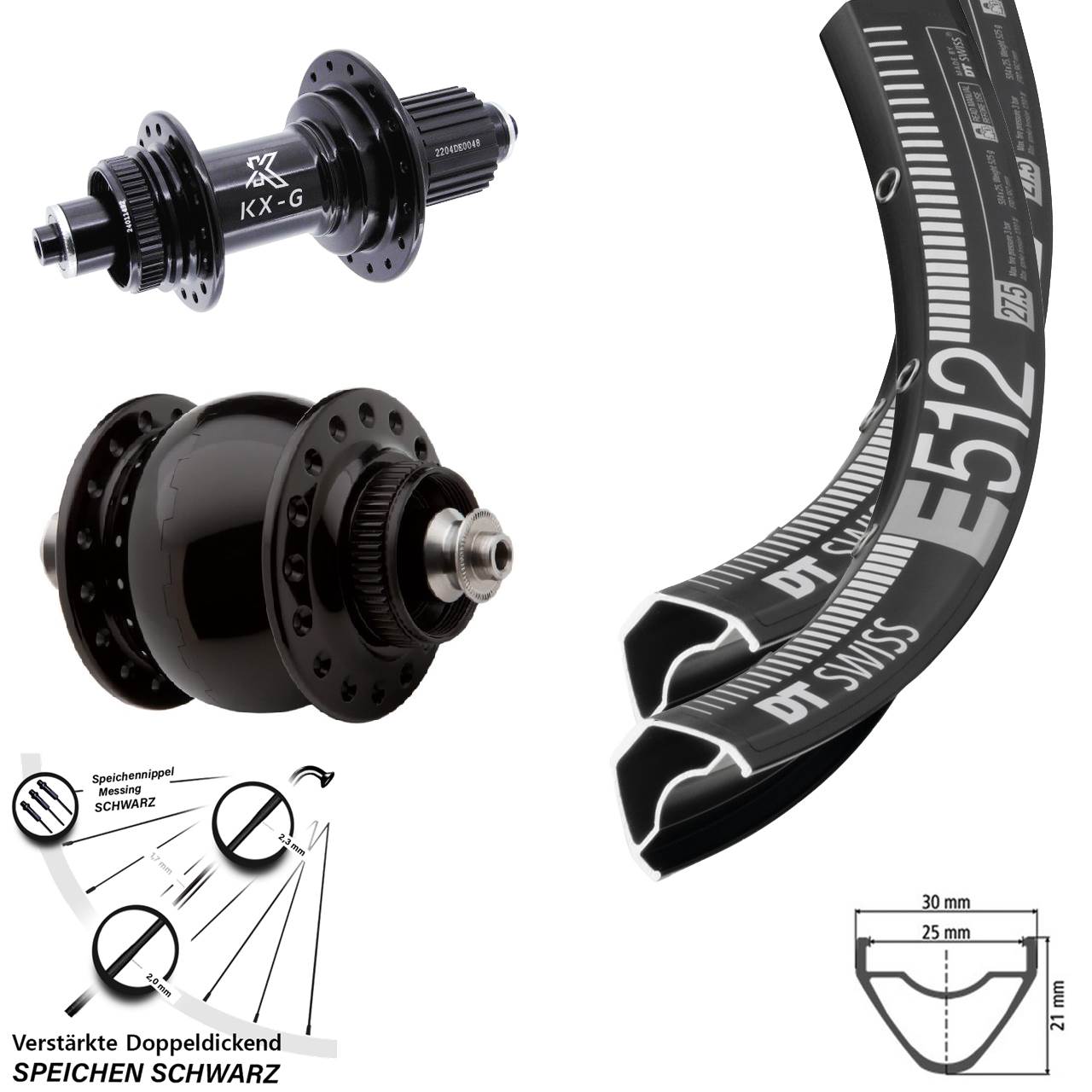 DT Swiss E 512 KX-GS Heavy Duty SON delux 27,5 Zoll Disc Laufrad-Satz QR Micro Spline