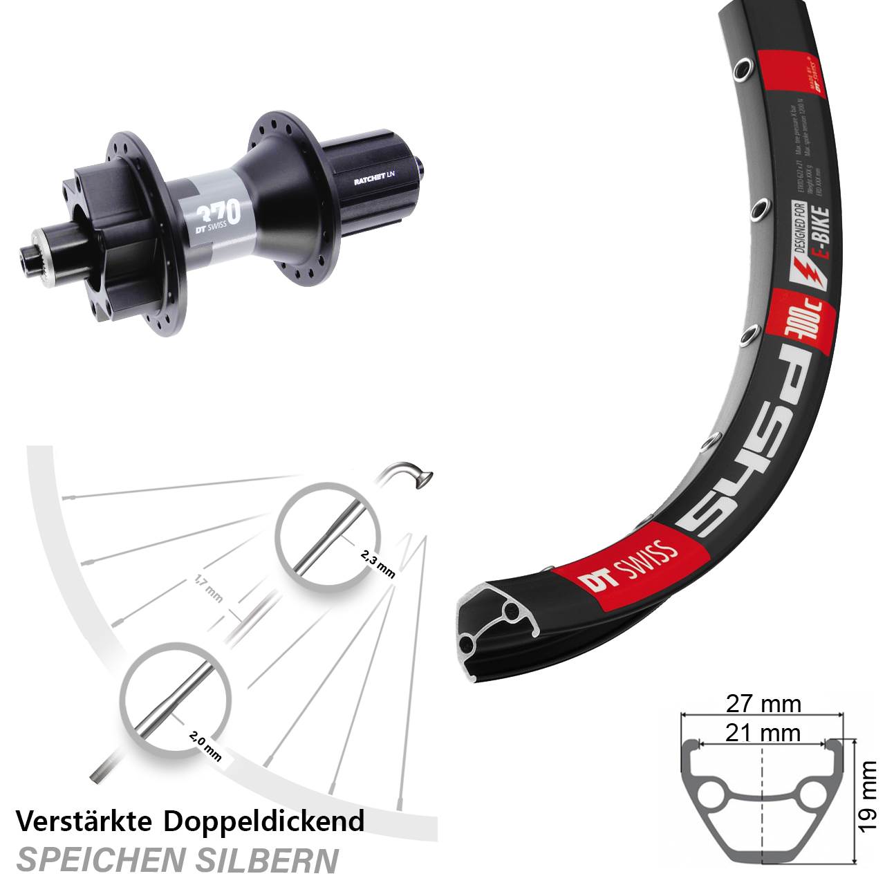 DT Swiss 545d-370 28-29 Zoll 6-Loch Hinterrad QR 8-11 fach HG