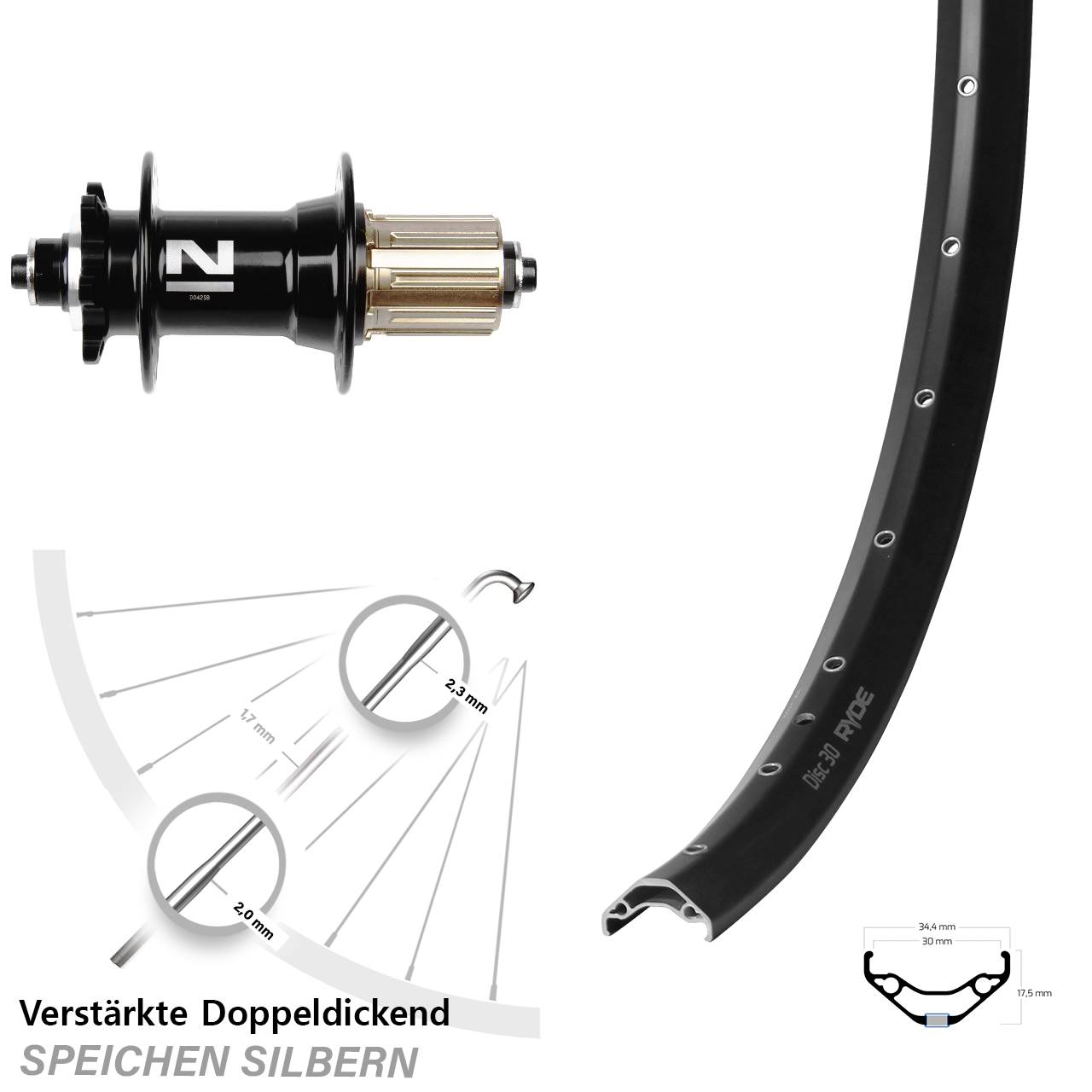 29 Zoll Ryde Disc 30 Novatec D042 Hinterrad 6-Loch für Schnellspanner 8-11 fach