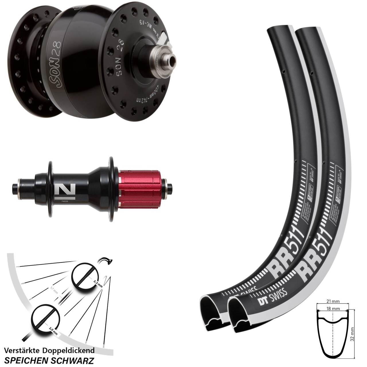 SON 28 Zoll DT Swiss RR511 CNC Novatec F482SB Laufradsatz 8-12 fach HG