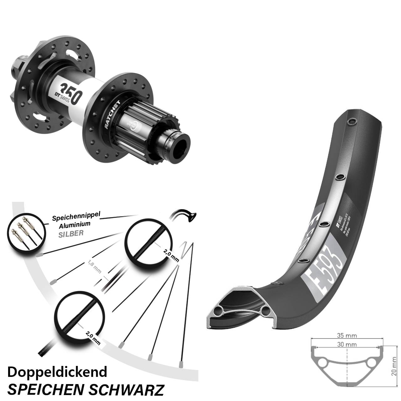 29 Zoll DT Swiss E 593-350 Disc Laufrad 12x148 Micro Spline