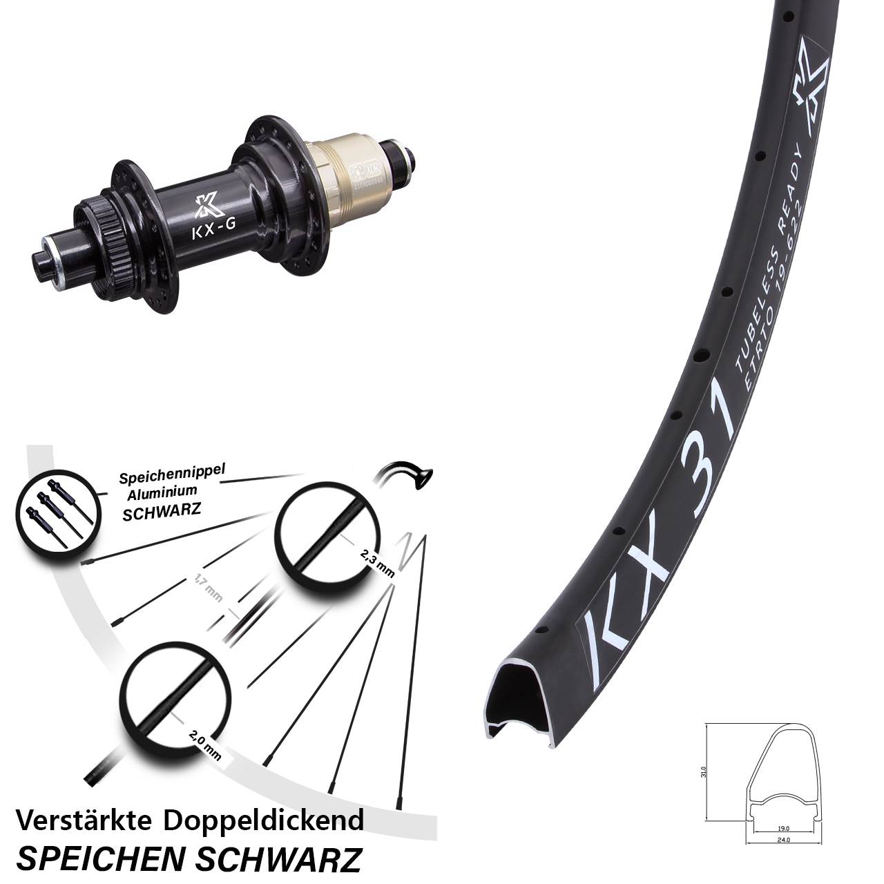 28 Zoll KX-G31 OS Hinterrad Centerlock QR XDR 11-12 fach
