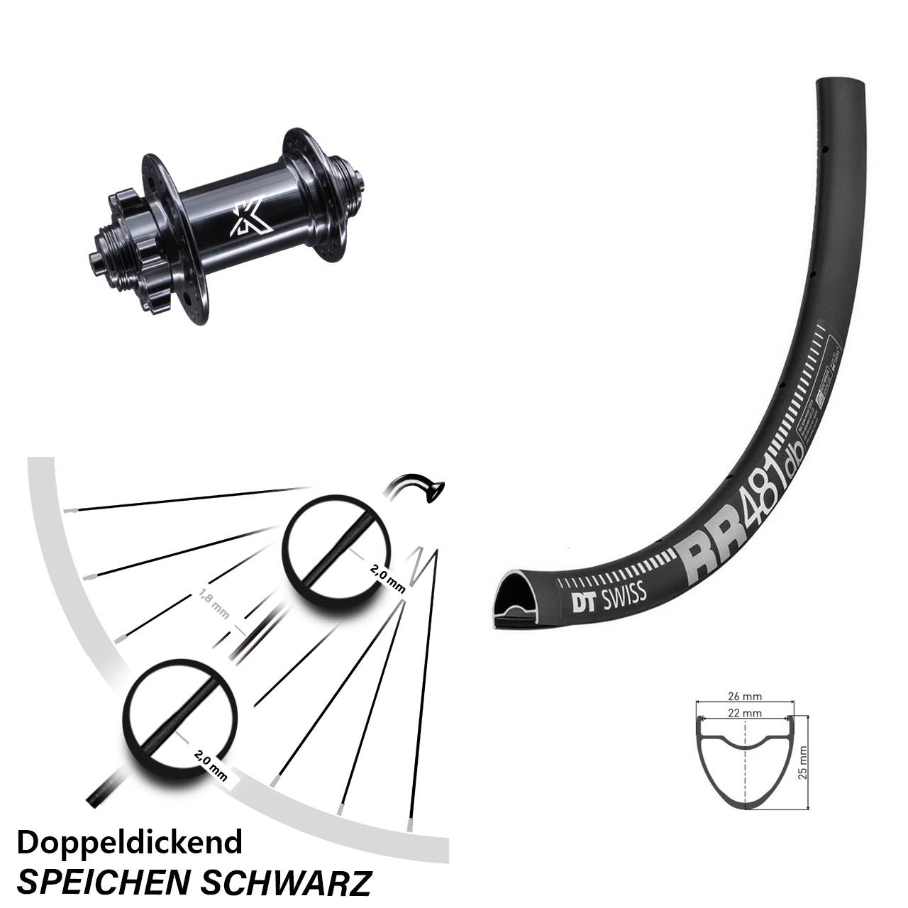 Disc Vorderrad 28 Zoll DT Swiss RR481 KX-M für Schnellspanner