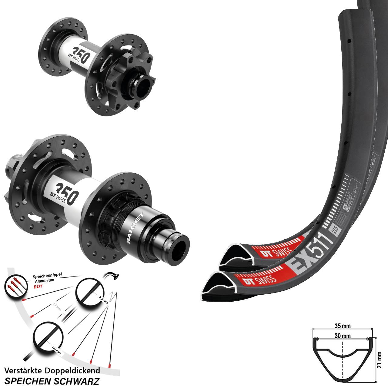 Disc Laufrad-Satz 15x100 12x142 27,5 Zoll DT Swiss EX511 350 SRAM XD
