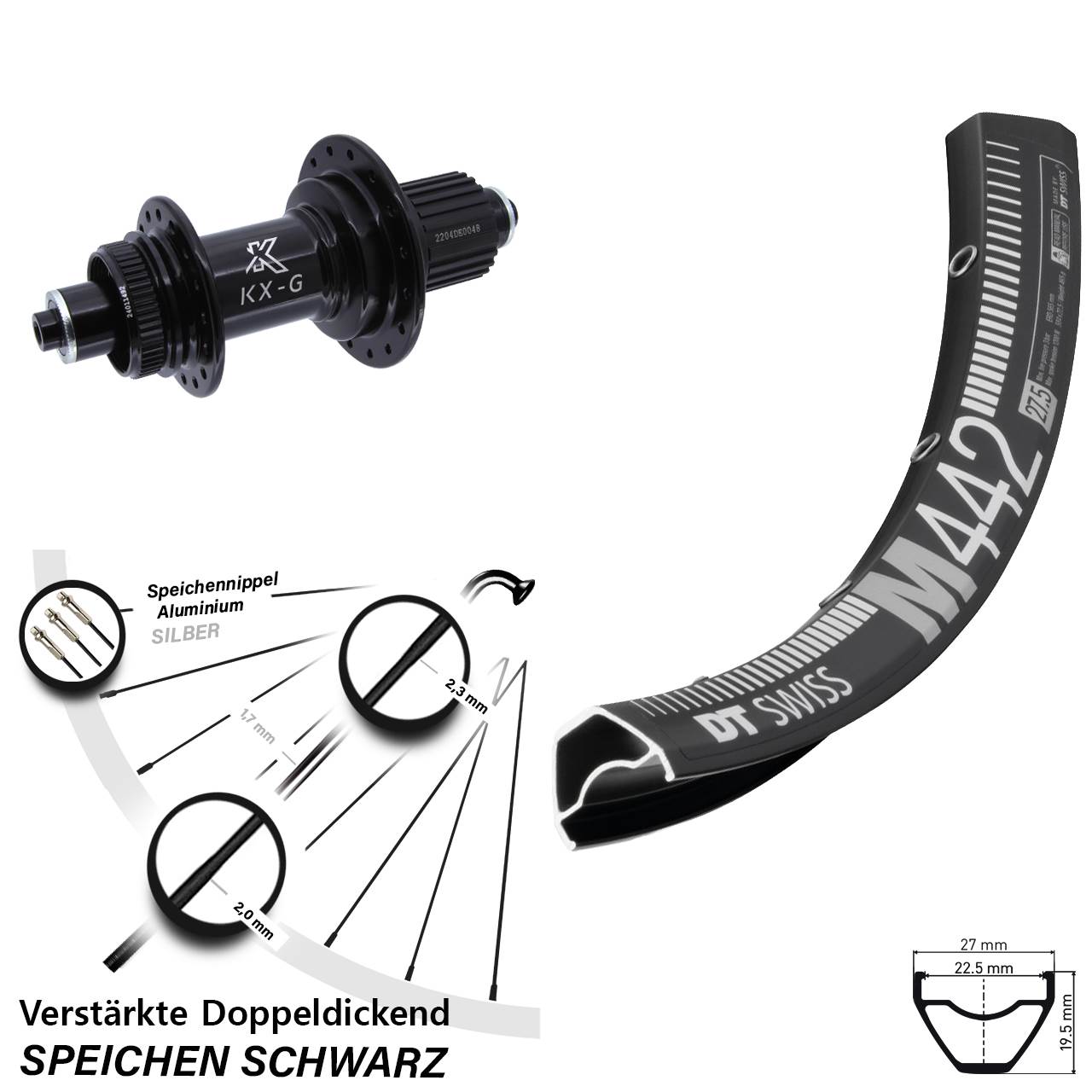 DT Swiss M442 KX-GS verstärkt 28-29 Zoll Centerlock Hinterrad QR Shimano Micro Spline