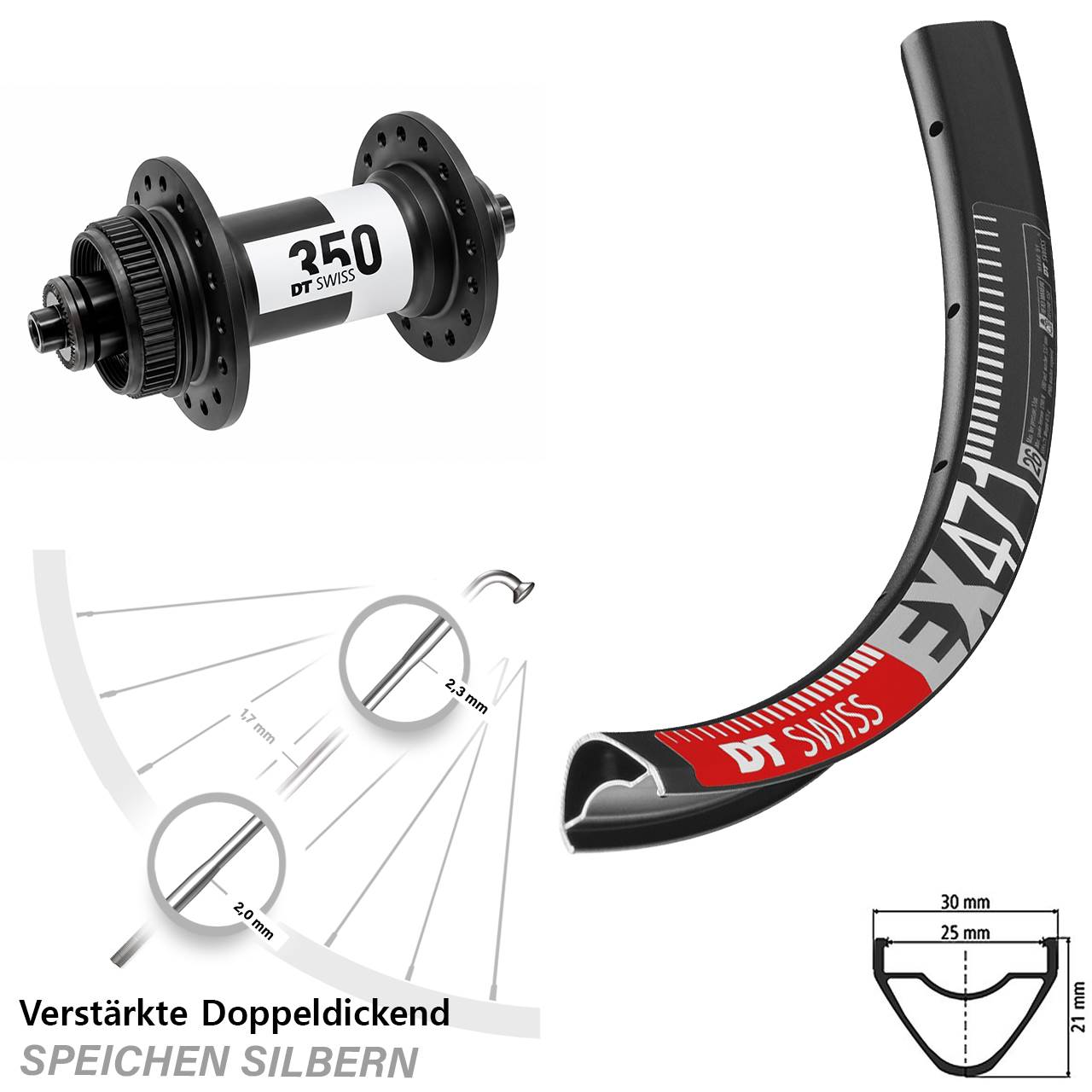 Vorderrad Centerlock für Schnellspanner 26 Zoll DT Swiss EX 471-350