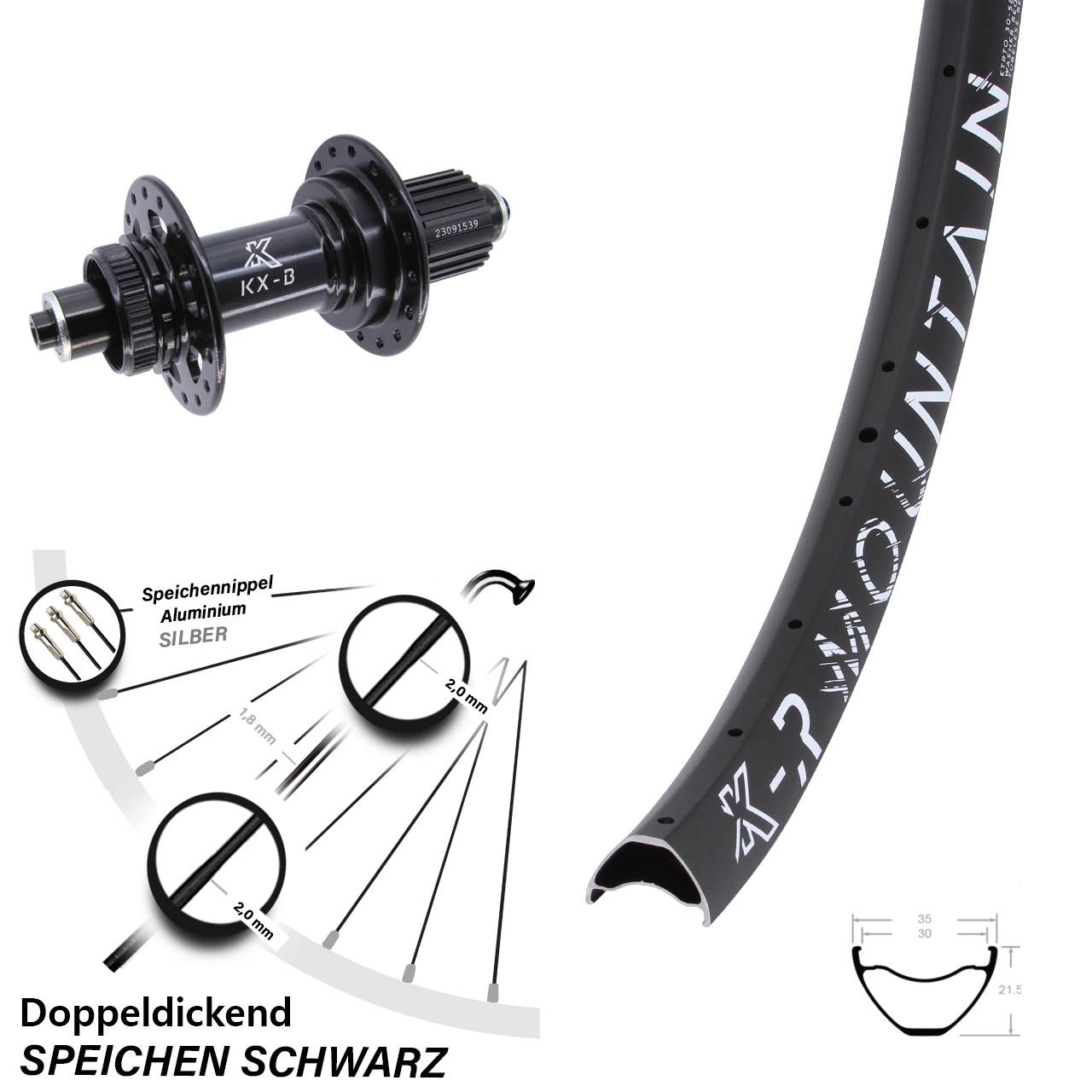 Laufrad 27,5 Zoll KX-BR Mountain Centerlock 5x141 Boost Micro Spline