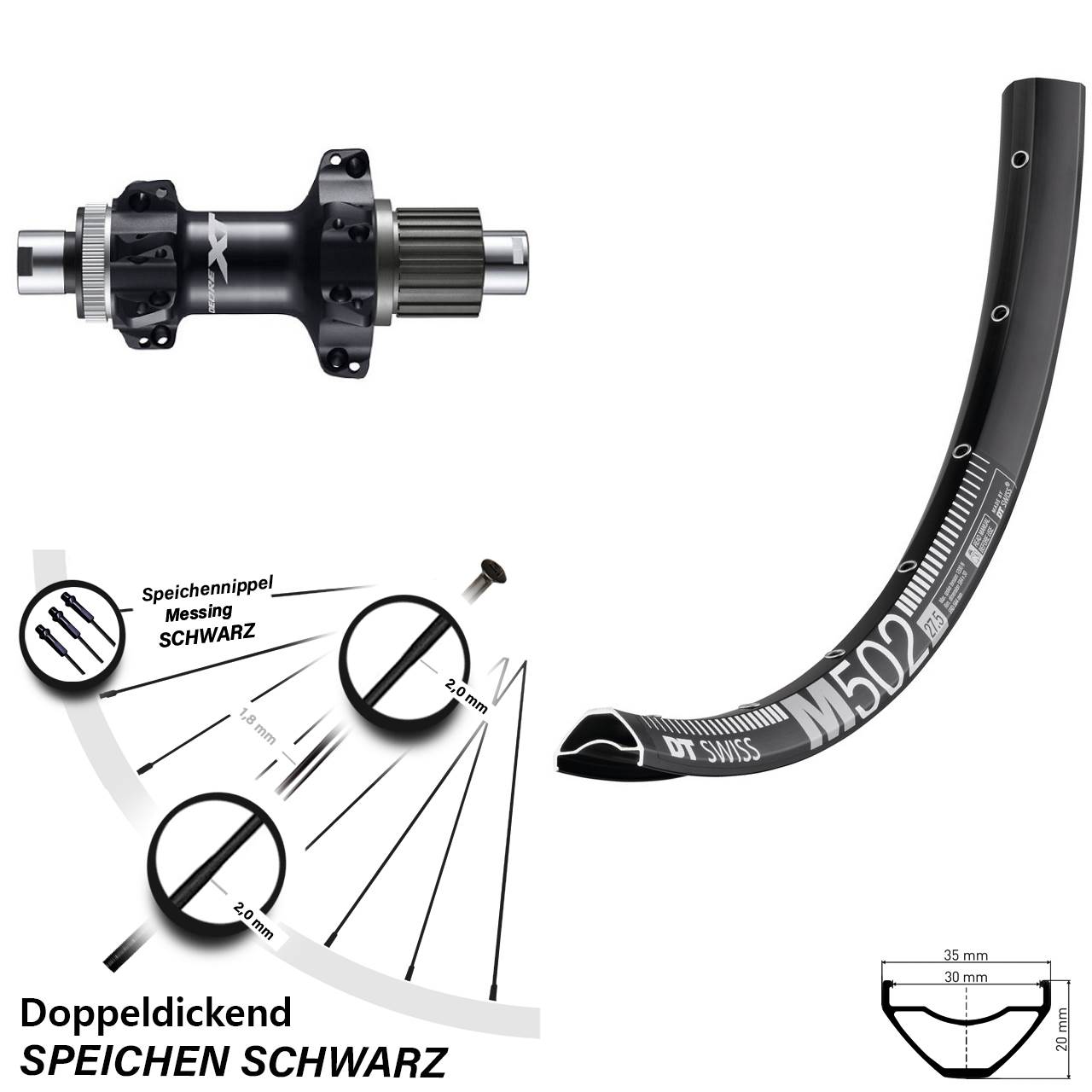 Shimano Deore XT FH-M8110-BS DT Swiss M 502 Hinterrad 27,5 Zoll Straightpull