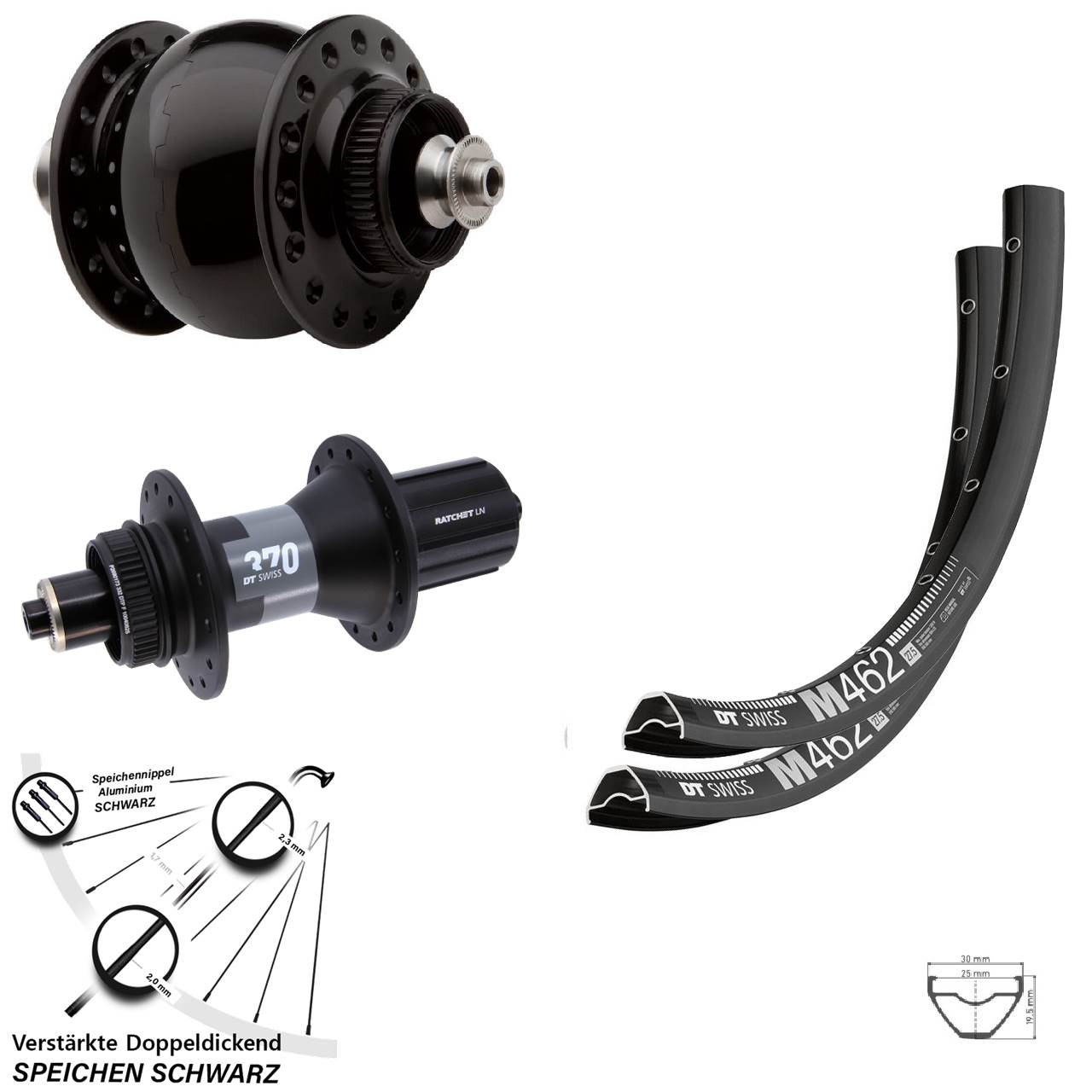29 Zoll DT Swiss M 462 DT Swiss 370 SON 28 Disc Laufrad-Satz QR 8-12 fach HG