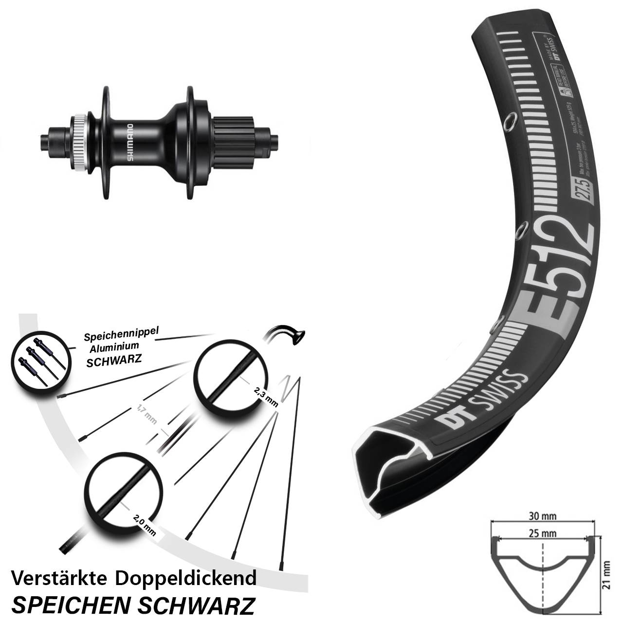 Hinterrad Centerlock QR 27,5 Zoll DT Swiss E512 Shimano FH-MT500 Micro Spline