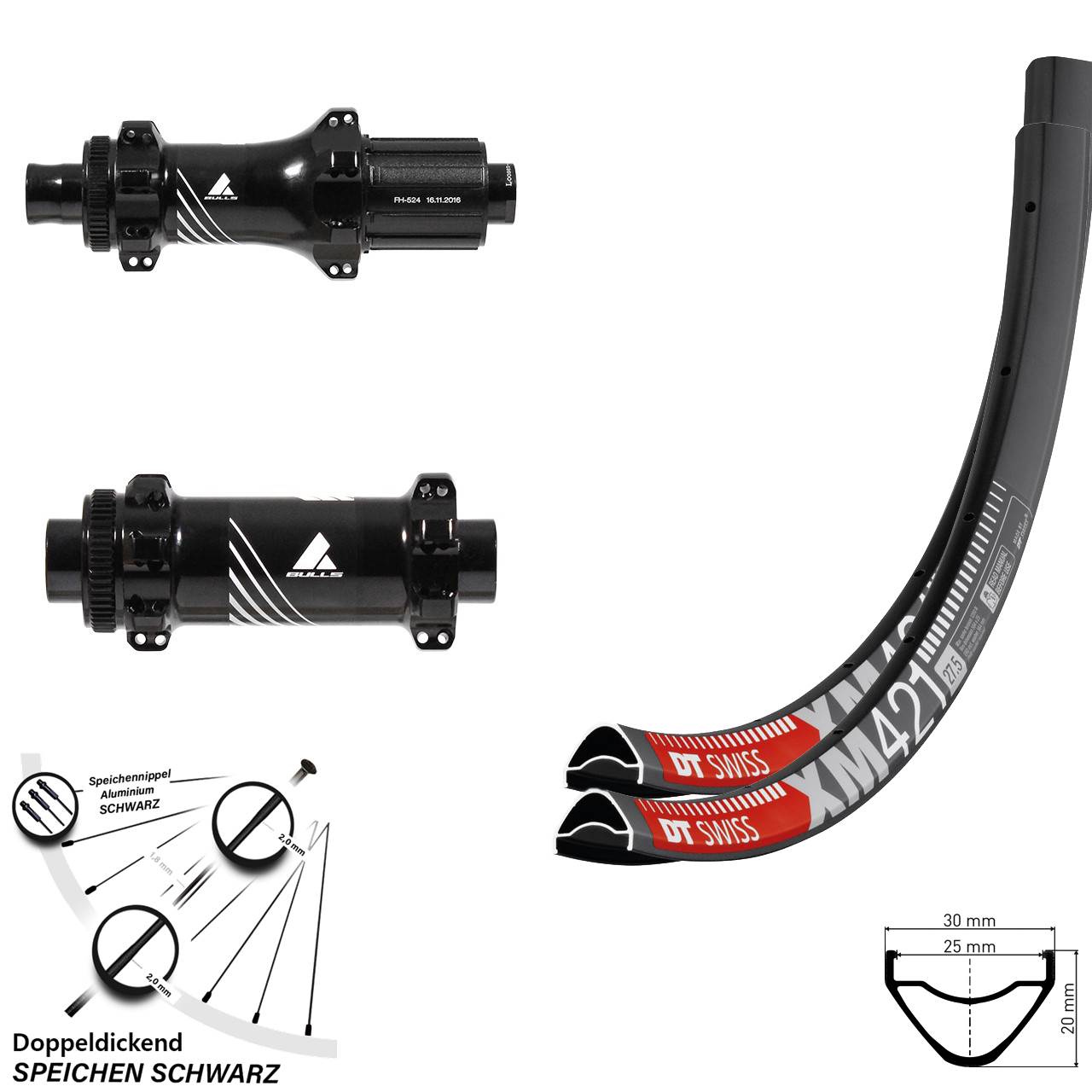 29 Zoll Laufradsatz Formula Bulls Straightpull Boost 110/148 mm DT Swiss XM 421 Centerlock