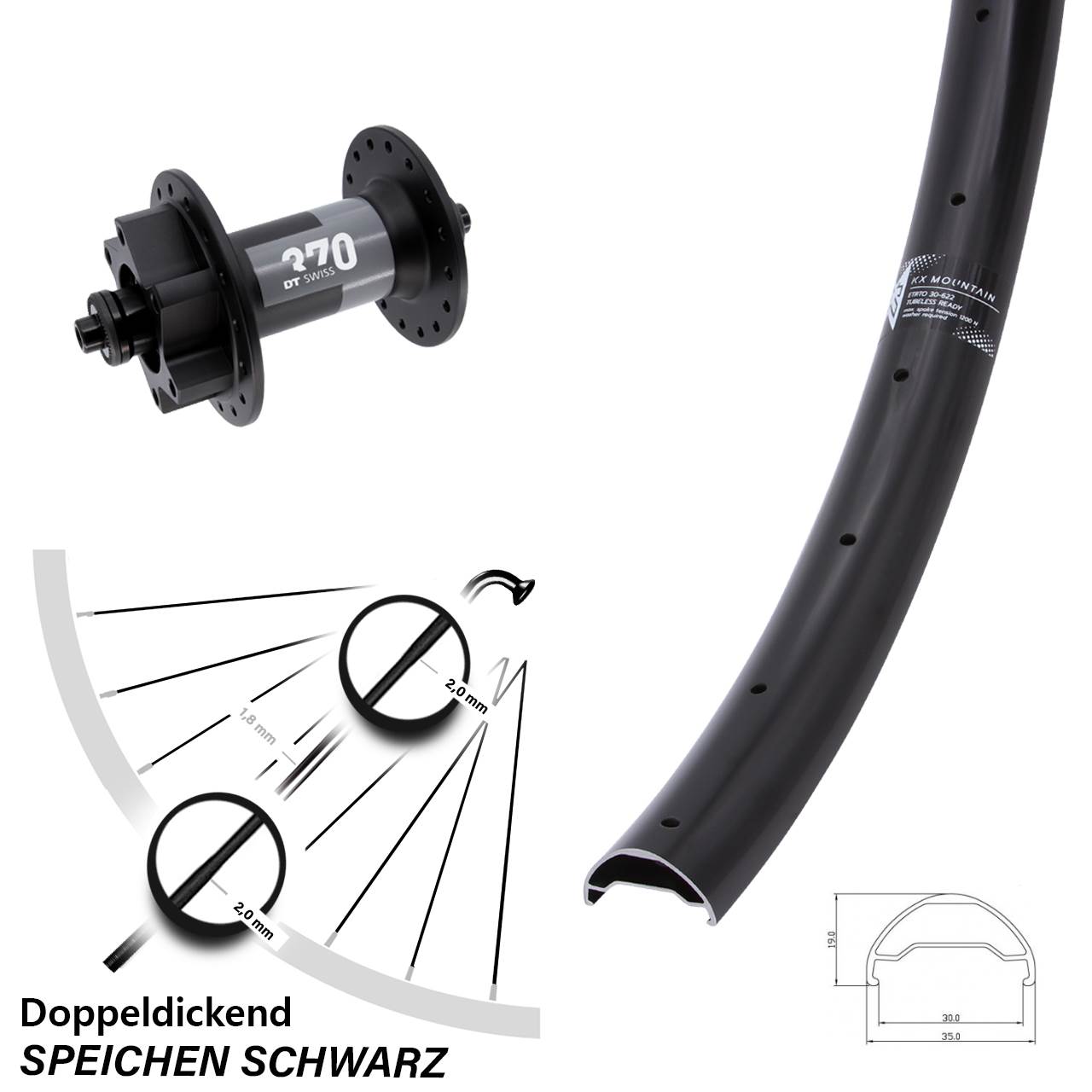 Vorderrad 6-Loch 29 Zoll KX Mountain TR DT Swiss 370 für Schnellspanner