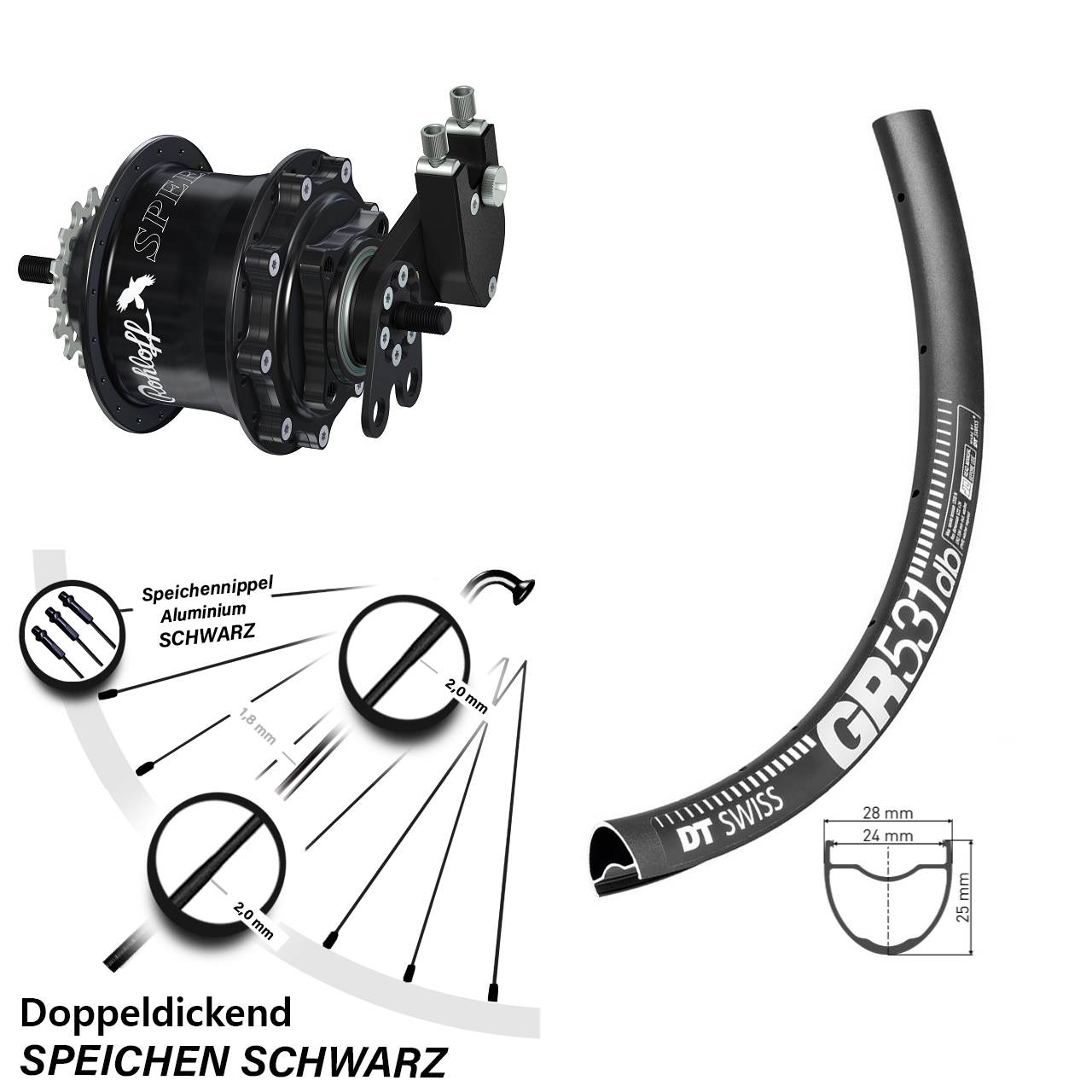 Hinterrad 27,5 Zoll DT Swiss GR 531 Disc Rohloff Speedhub 500/14 TS DB Tandem schwarz