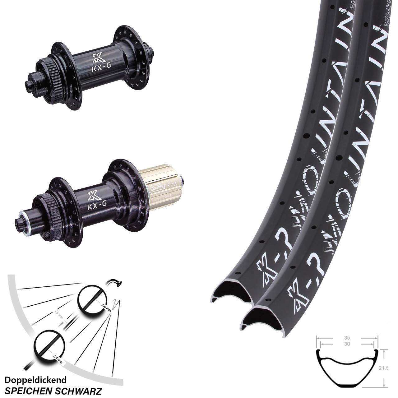Disc Laufradsatz 27,5 Zoll KX-GR Mountain 8-12 fach für Schnellspanner