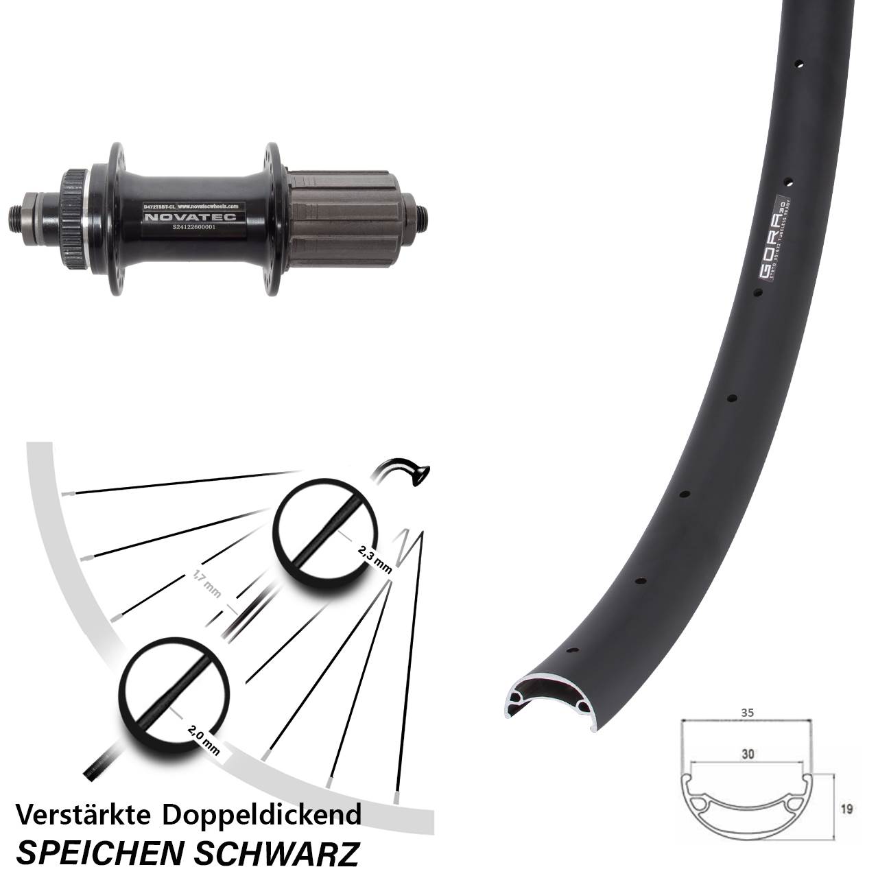 Gora 30 Novatec D472 26 Zoll Hinterrad Centerlock für Schnellspanner 8-12 fach
