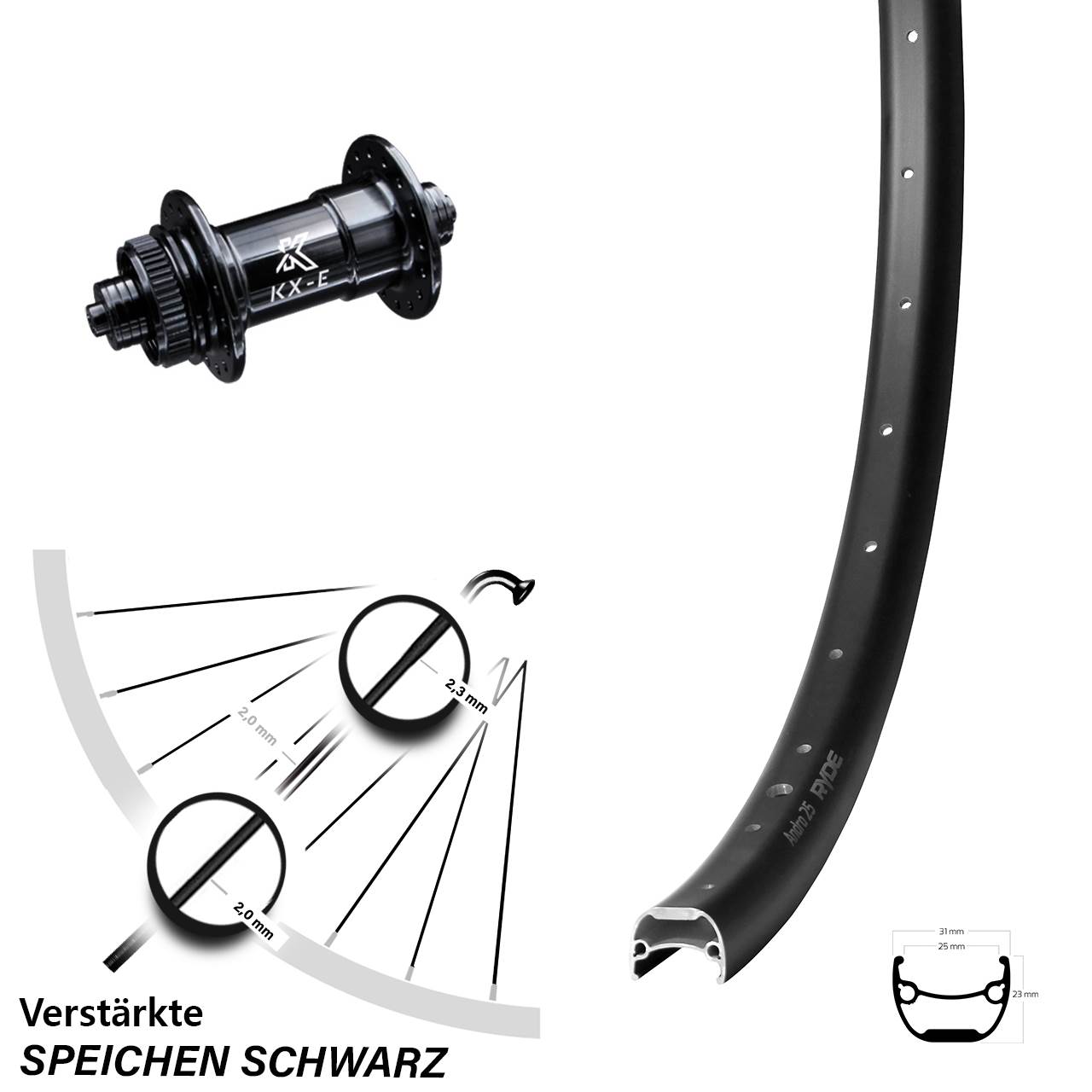 Ryde Andra 25 KX-E 28-29 Zoll Disc Vorderrad für Schnellspanner