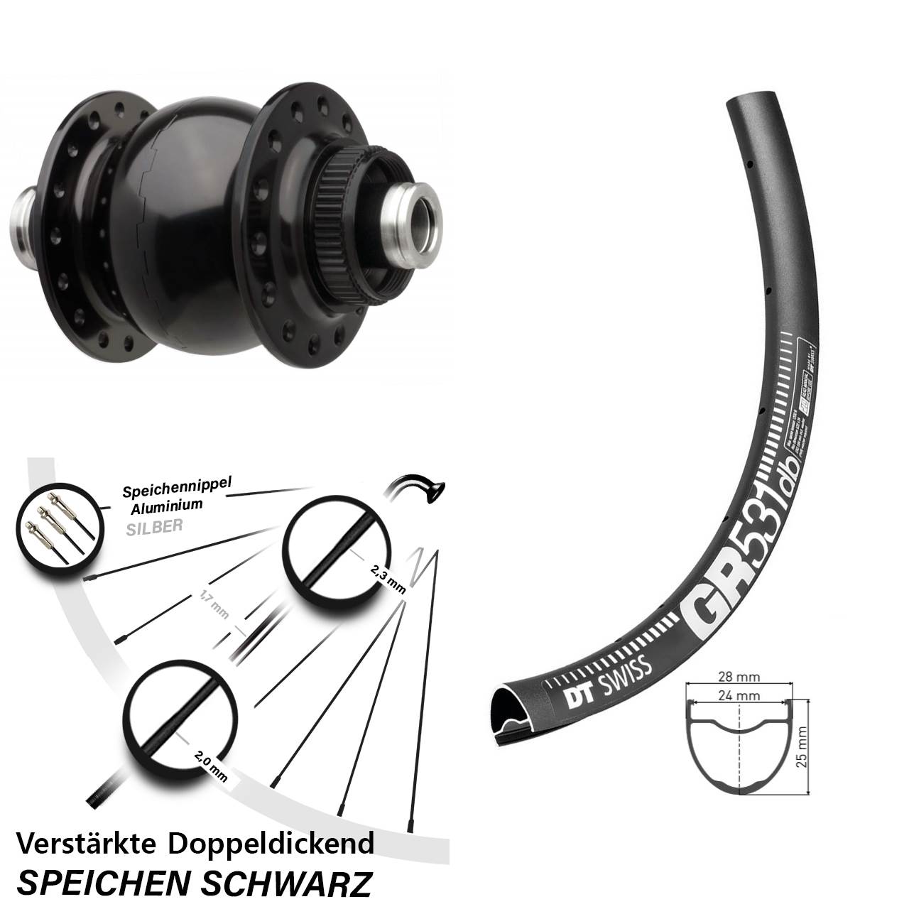 Vorderrad 28-29 Zoll Gravel DT Swiss GR 531 Dynamo SON 28-12 Boost Centerlock 110 mm
