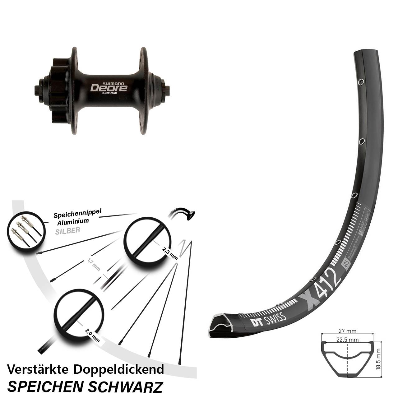 6-Loch Vorderrad 28-29 Zoll DT Swiss X 412 Shimano Deore HB-M525 QR