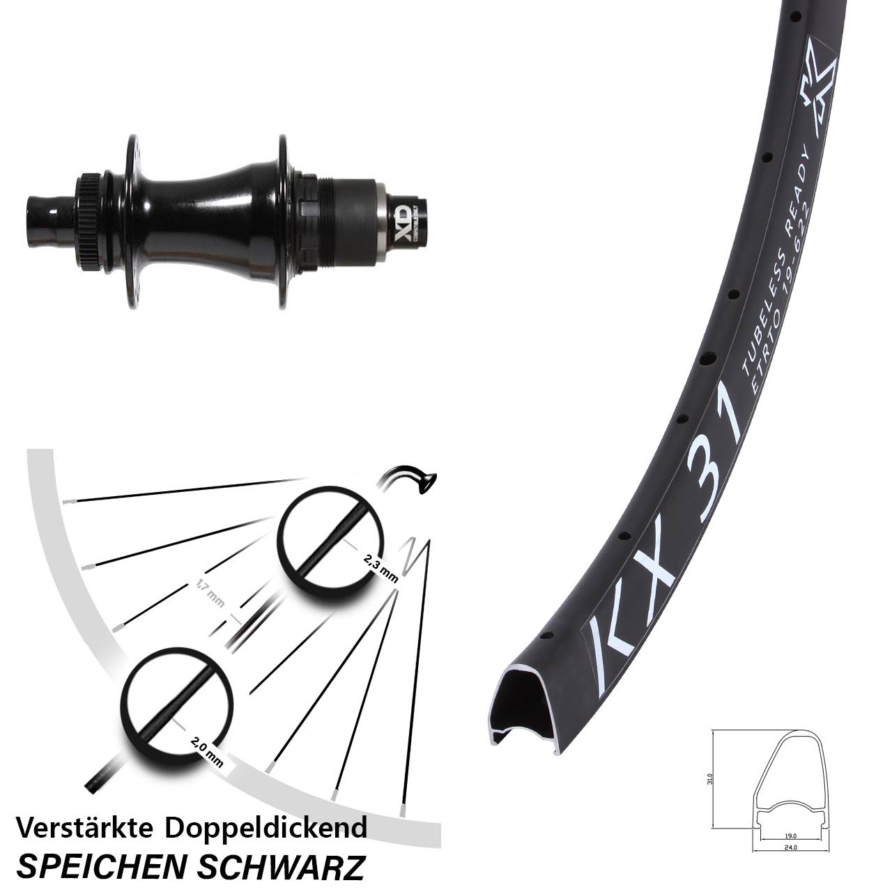 28 Zoll KX 31 Offset Formula CL-142S Hinterrad Centerlock 12x142 SRAM XD