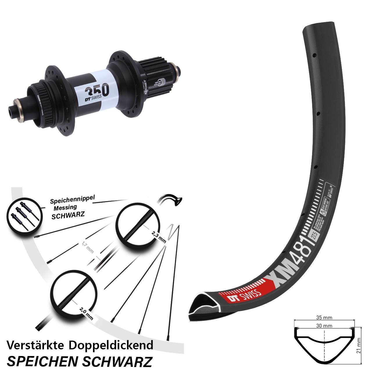 DT Swiss XM 481-350 Ratchet 36 27,5 Zoll Disc Hinterrad für Schnellsp. Micro Spline
