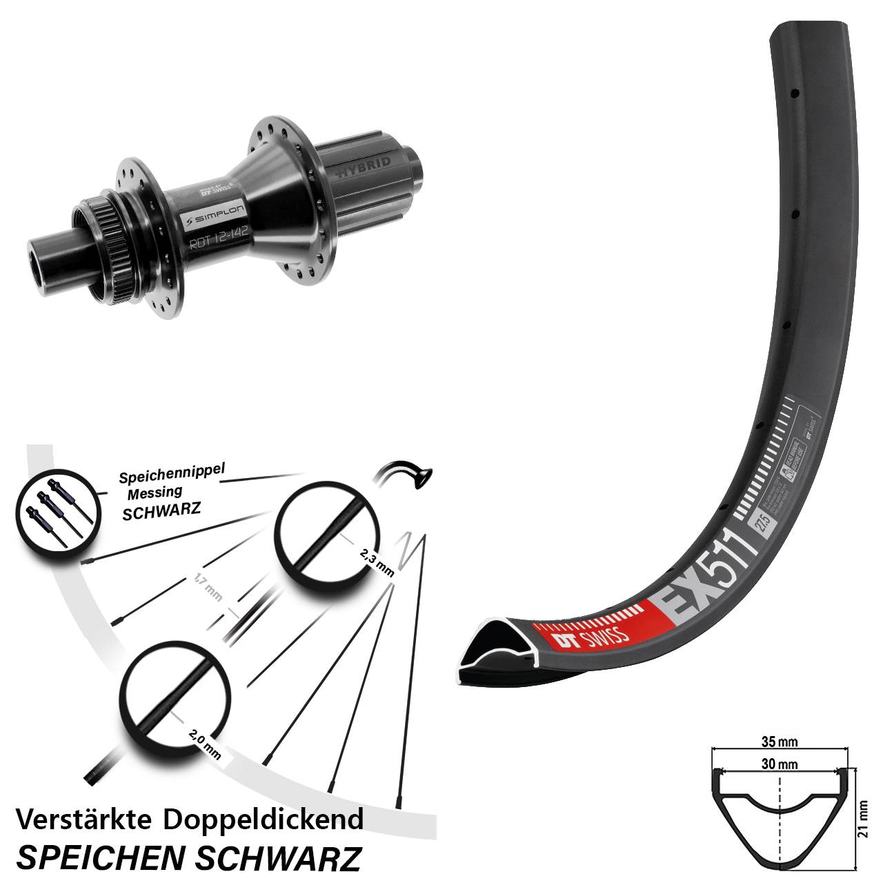 Disc Laufrad 29 Zoll DT Swiss EX511-370 Hybrid 8-11 fach 12x142