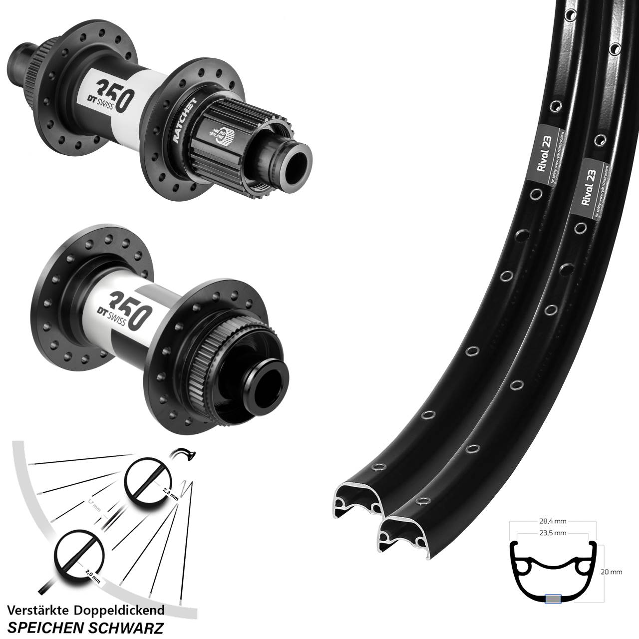 27,5 Zoll Ryde Rival 23 DT Swiss 350 Micro Spline Centerlock Laufradsatz 12x100/142
