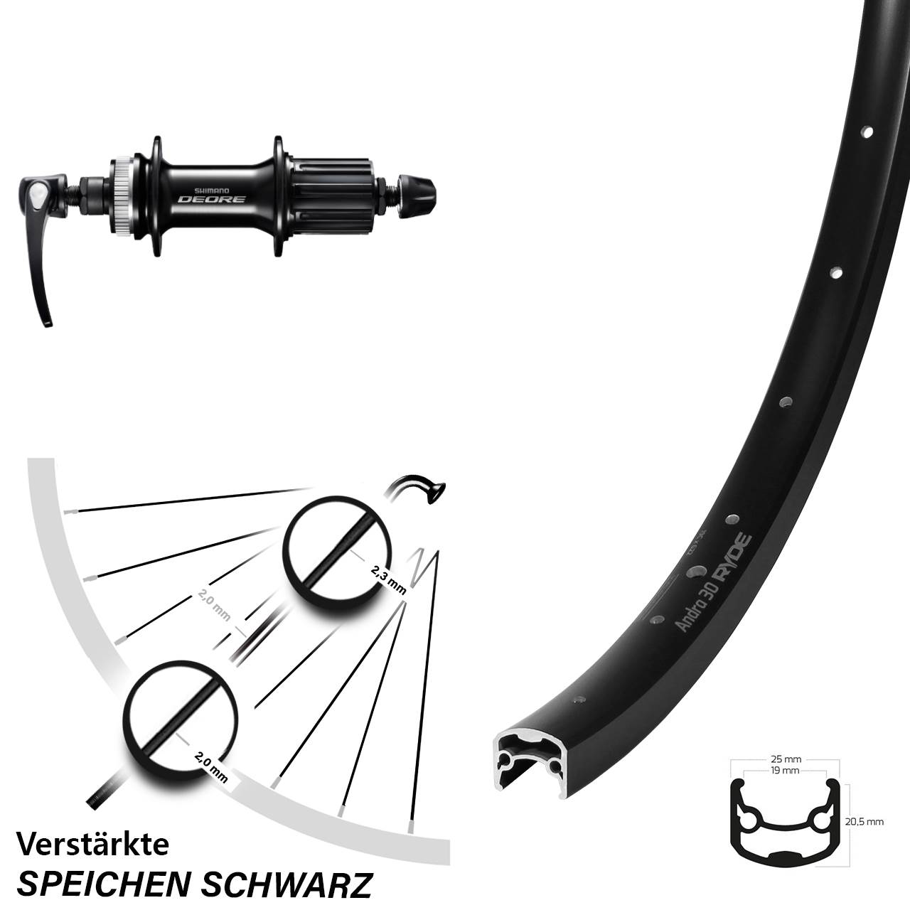 28 Zoll Ryde Andra 30 Disc Shimano Deore FH-M6000 Hinterrad Centerlock QR 8-11 fach HG