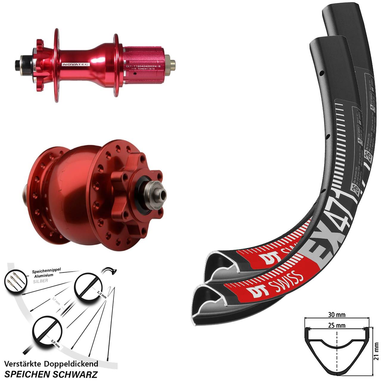 DT Swiss EX471 Novatec D792SB Disc 6-Loch SON 28 rot 26 Zoll Laufradsatz QR 8-12 fach HG